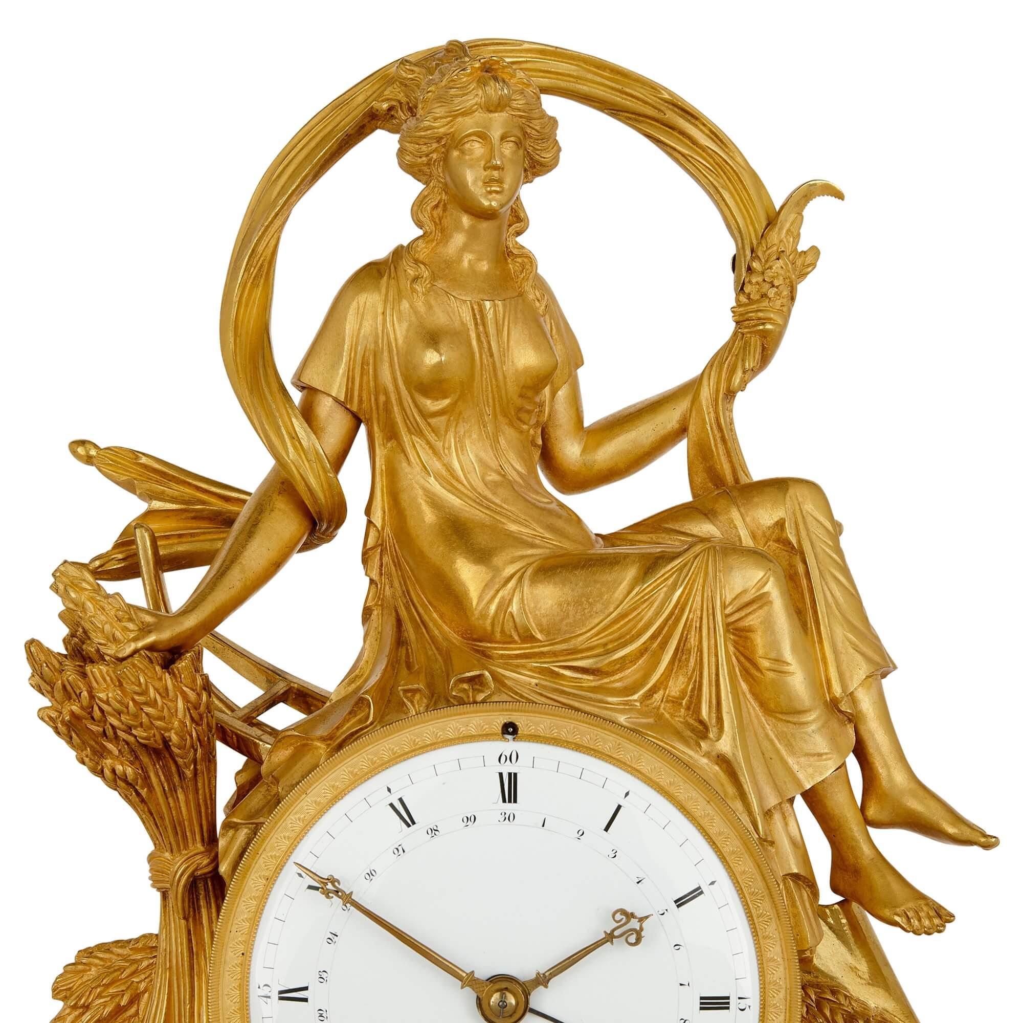 Empire Period Ormolu and Enamel Ceres Mantel Clock After Thomire In Good Condition For Sale In London, GB