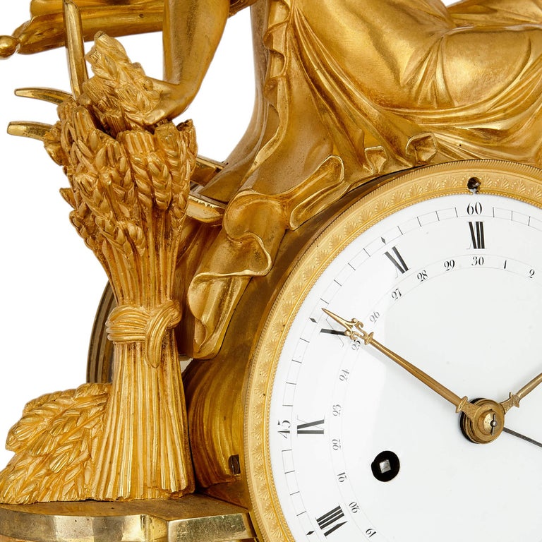 Early 19th Century Empire Period Ormolu and Enamel Ceres Mantel Clock After Thomire For Sale