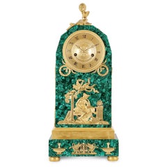 Empire Period Ormolu Mounted Malachite Allegorical Mantel Clock