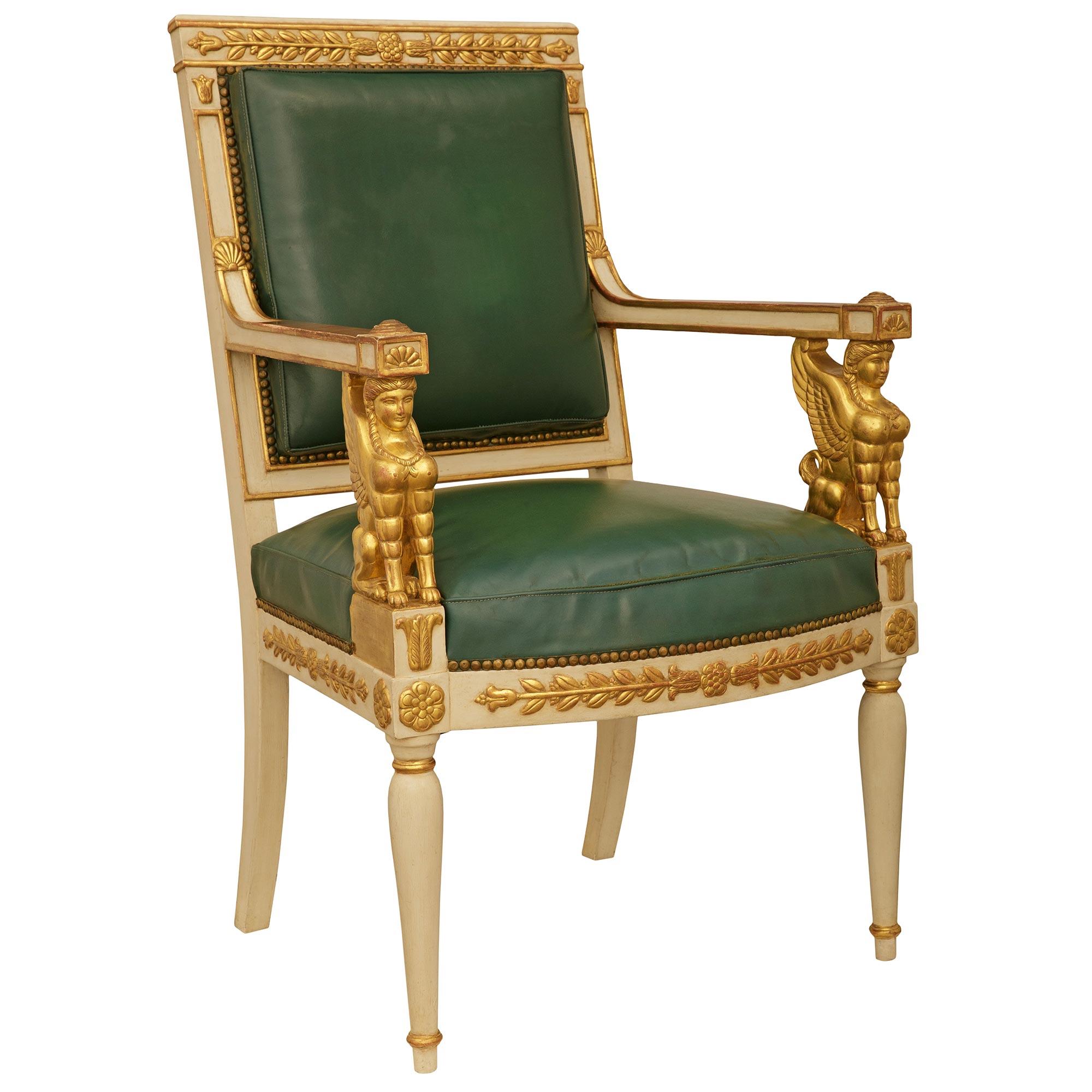 French Empire Period patinated Wood and Giltwood armchairs For Sale