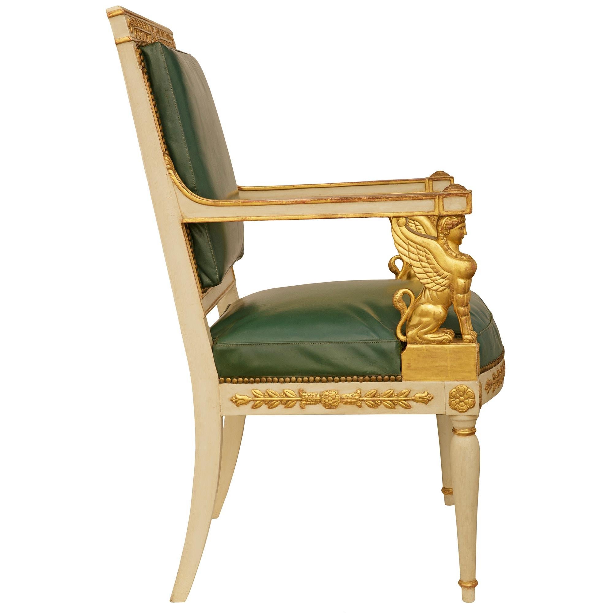 Patinated Empire Period patinated Wood and Giltwood armchairs For Sale