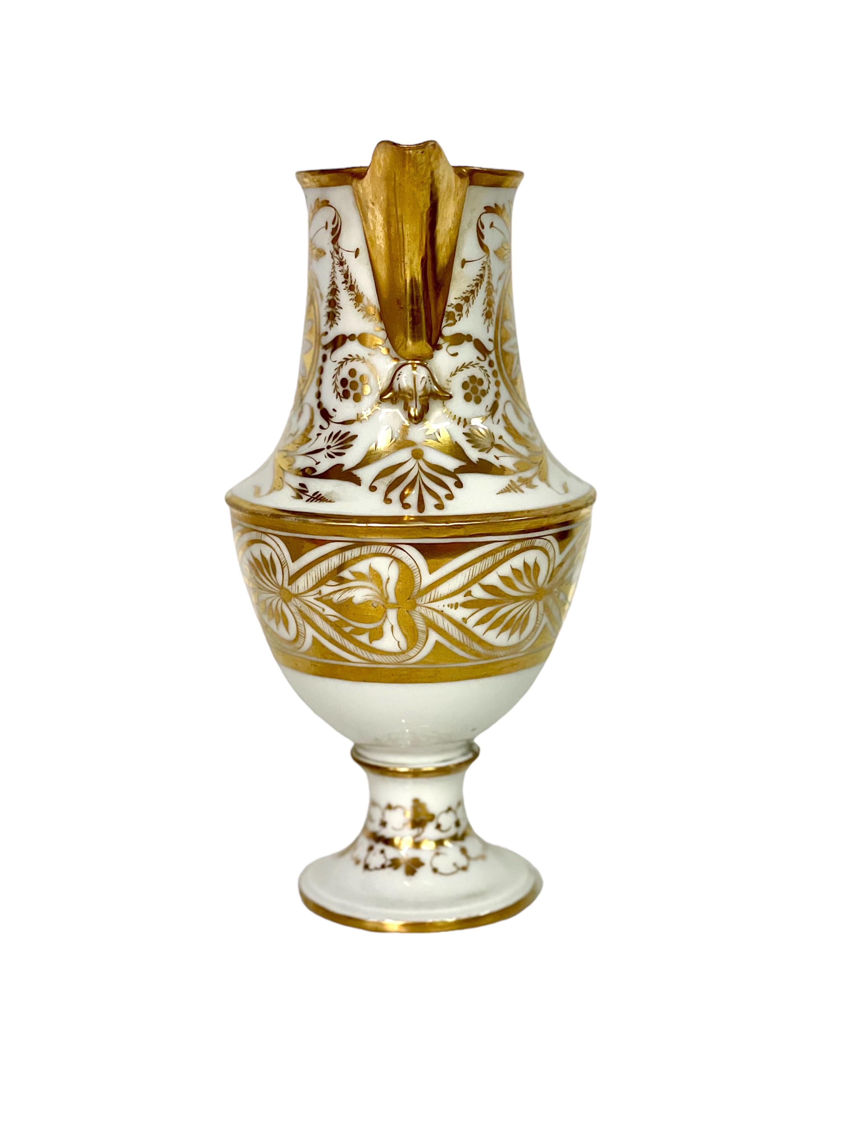 19th Century Empire Period Porcelain de Paris Water Pitcher with Gilt Decoration For Sale