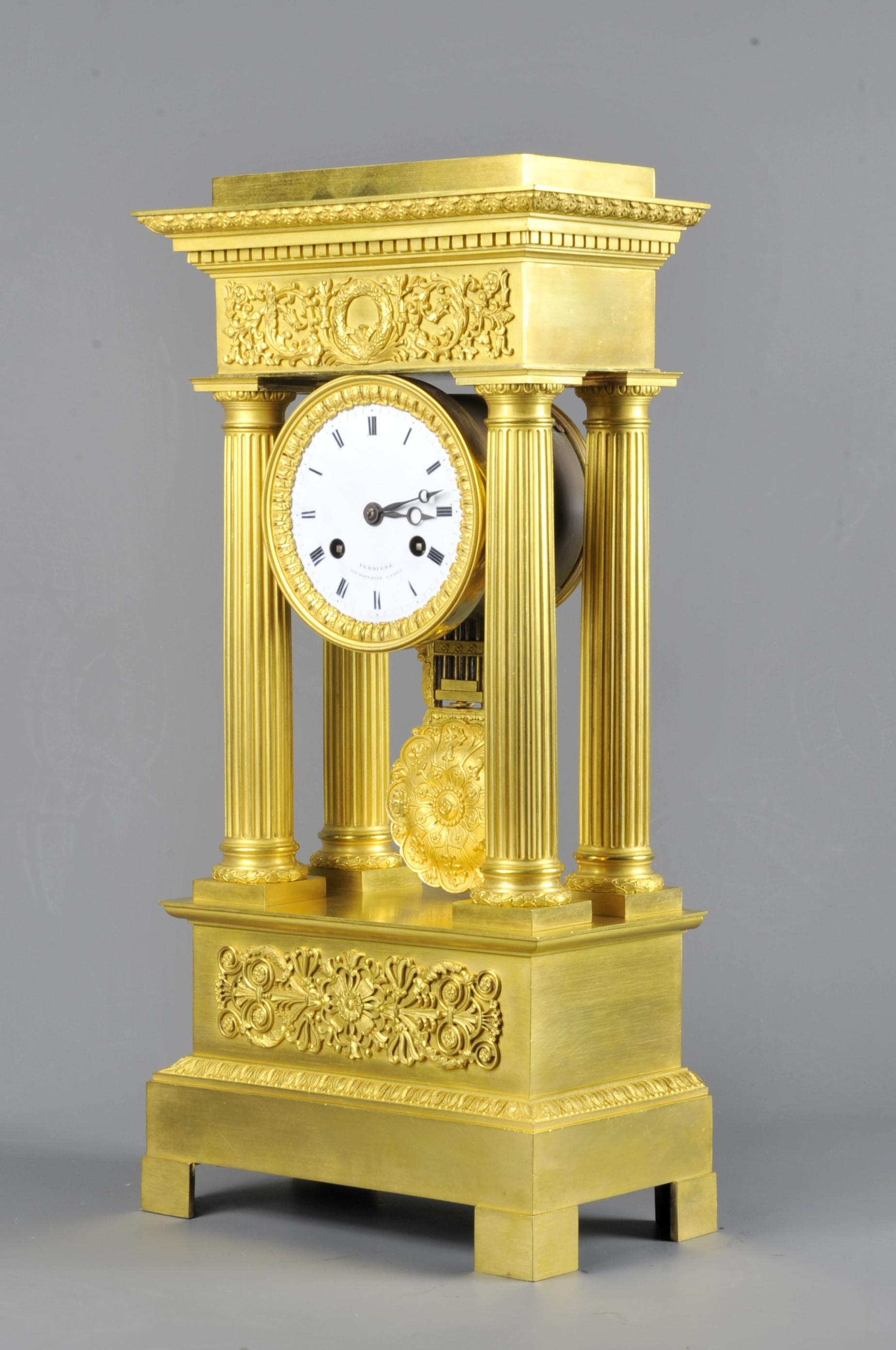 Empire Period Portico Clock in Gilt Bronze Signed Verdière in Paris 5
