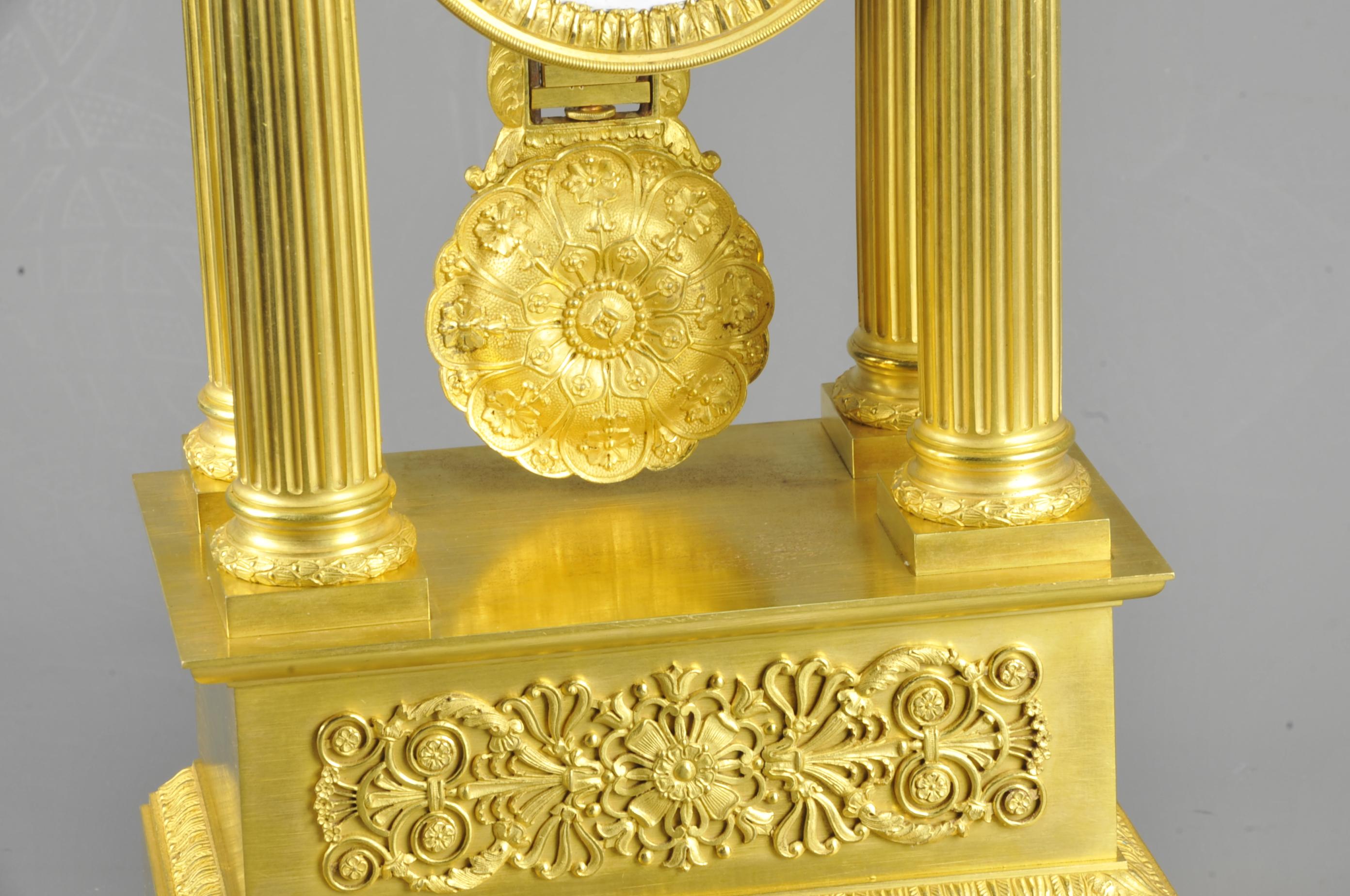 French Empire Period Portico Clock in Gilt Bronze Signed Verdière in Paris