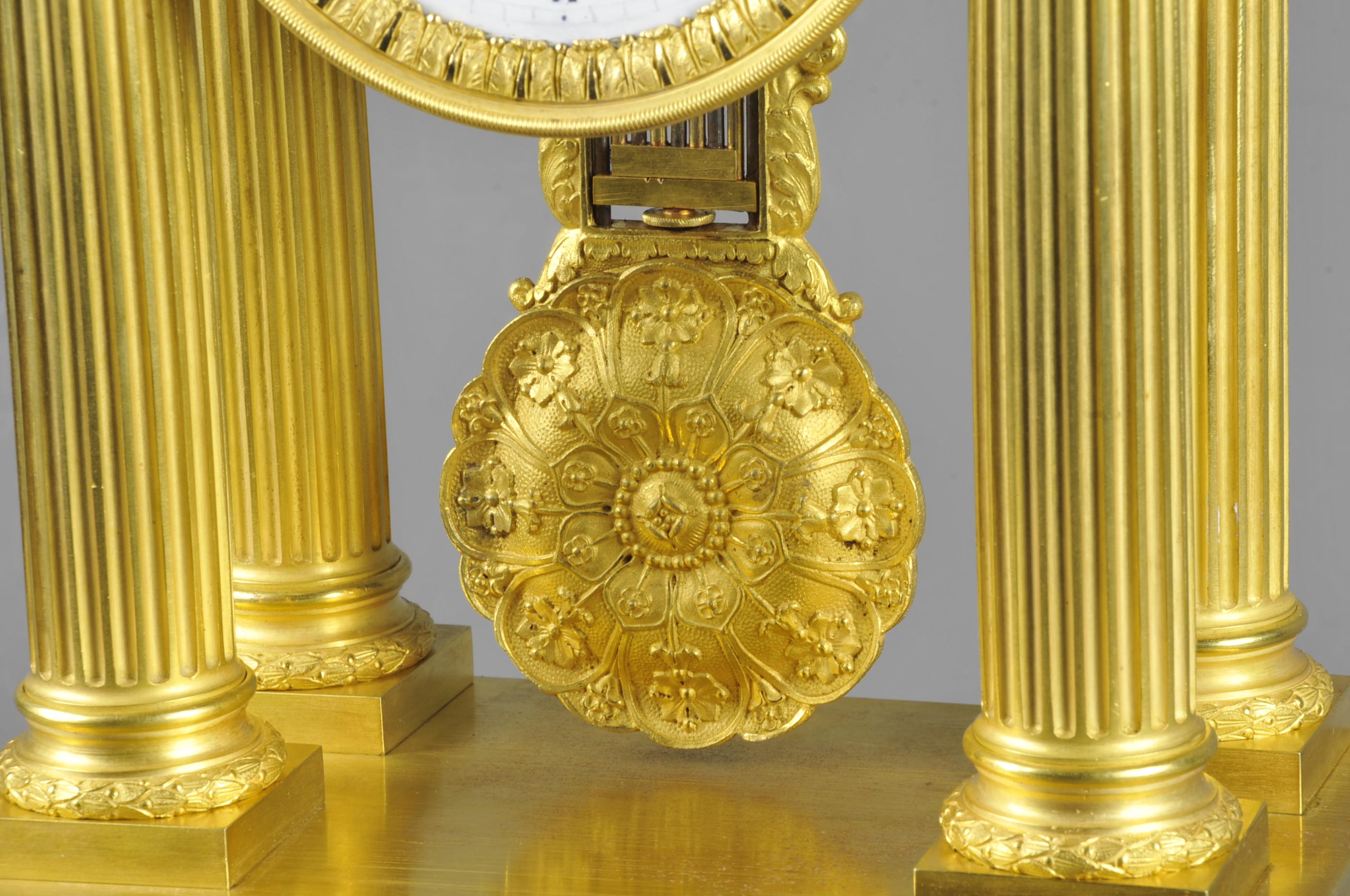 Empire Period Portico Clock in Gilt Bronze Signed Verdière in Paris 1
