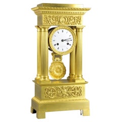 Empire Period Portico Clock in Gilt Bronze Signed Verdière in Paris