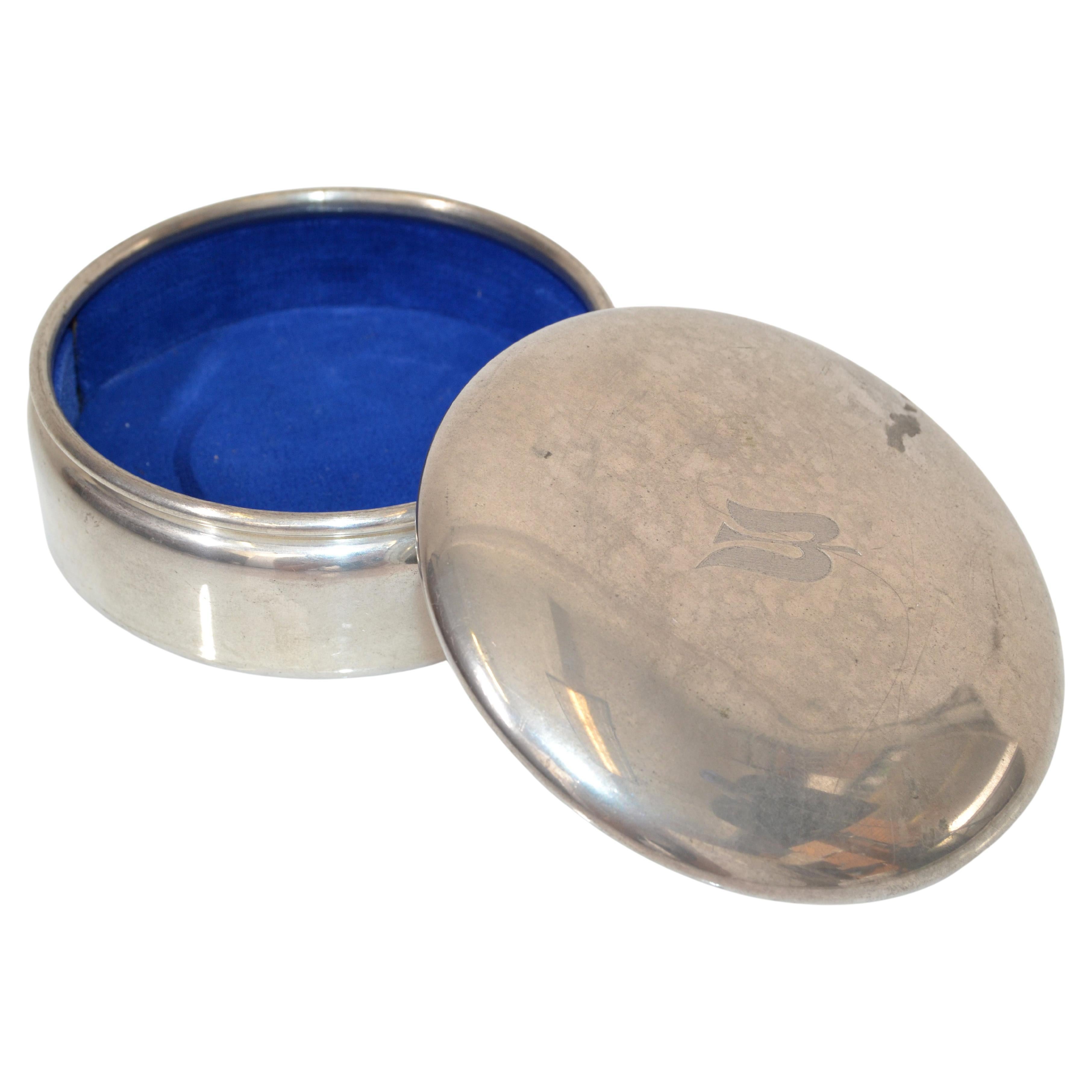 Empire Pewter 701 Covered Trinket Ring Dish Decorative Box Blue Velvet Inlaid 89 For Sale
