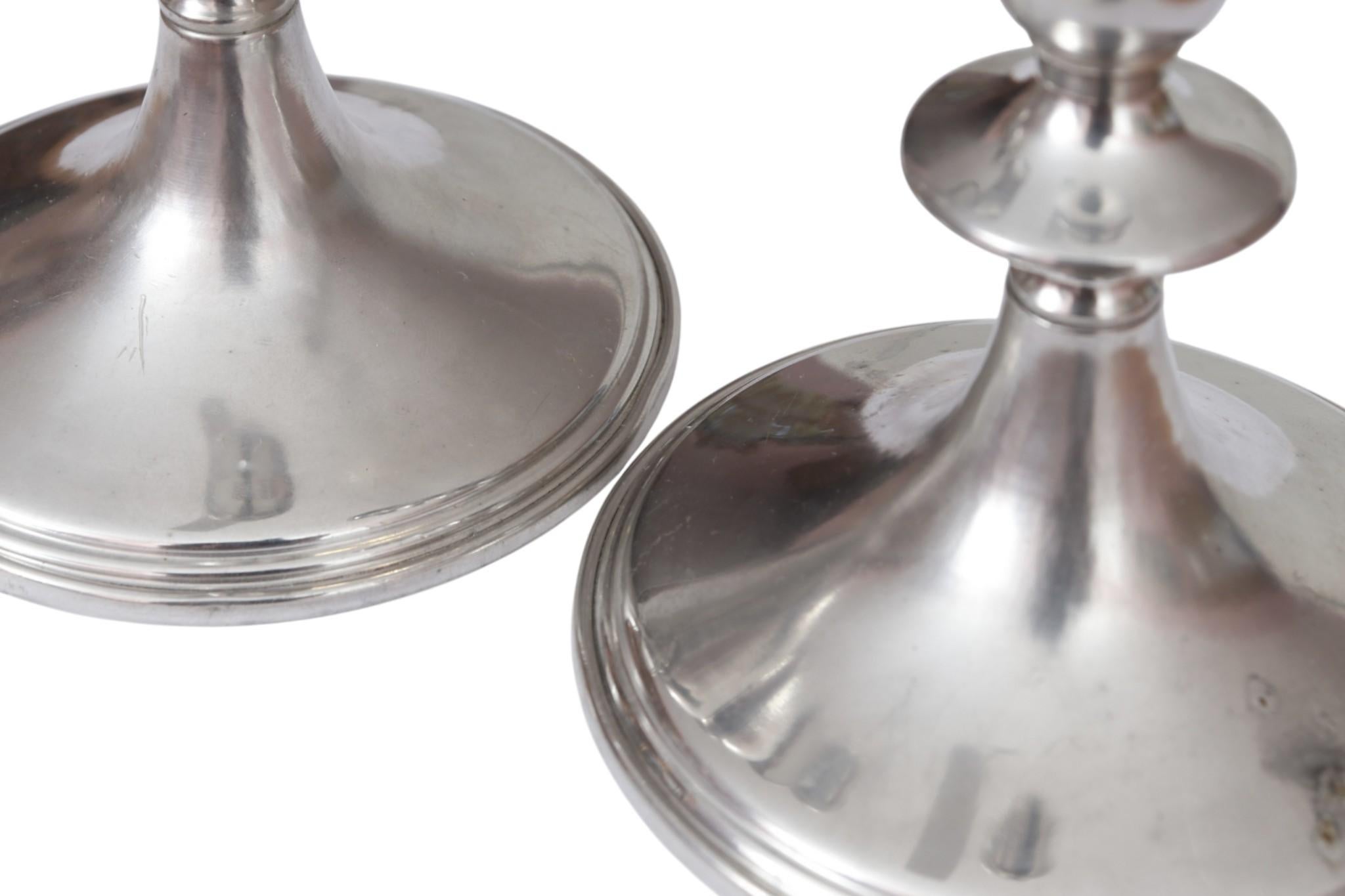 Empire Pewter Candlestick Holders, a Pair In Good Condition For Sale In Bradenton, FL