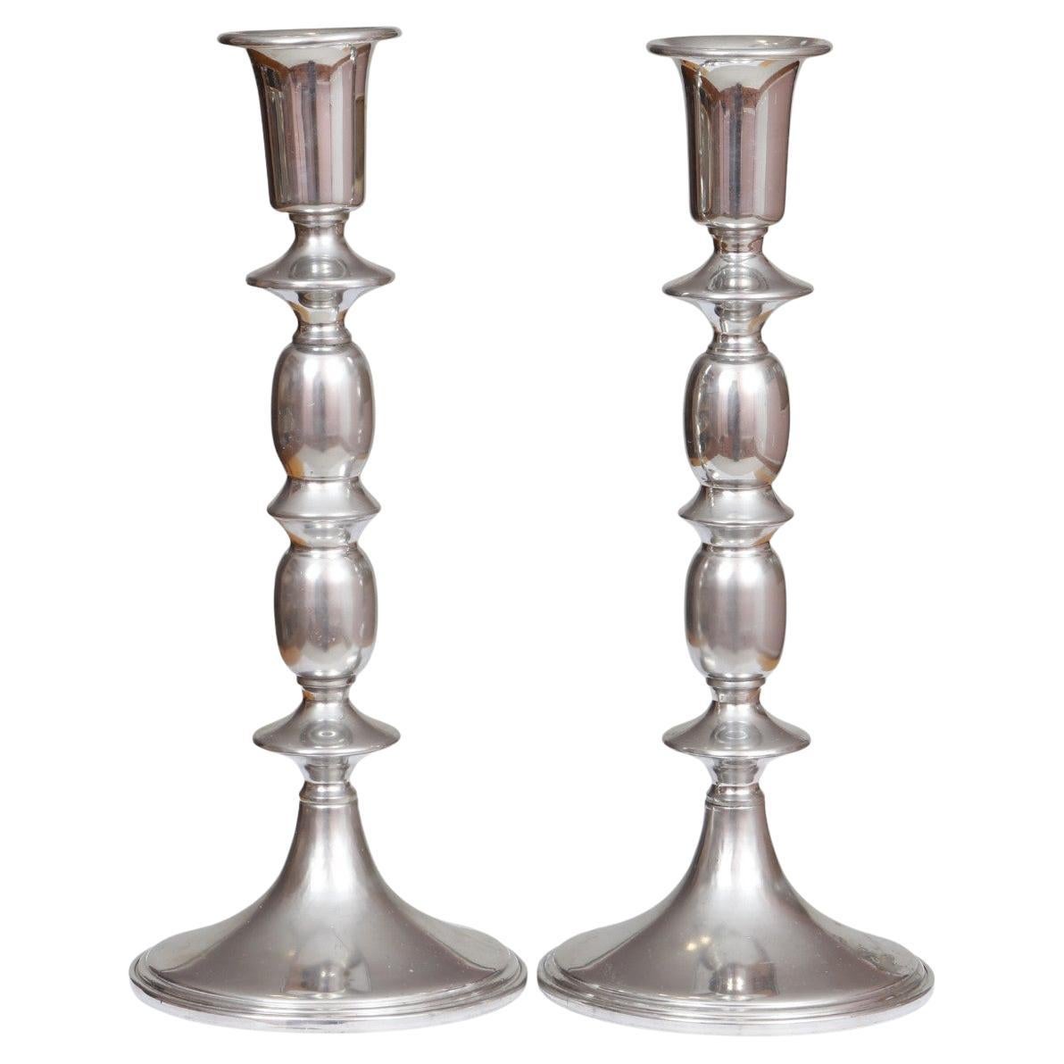 Empire Pewter Candlestick Holders, a Pair