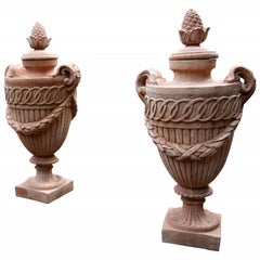 PAIR OF EMPIRE PILLAR CHALICE VASE - TERRACOTTA URN 21th Century