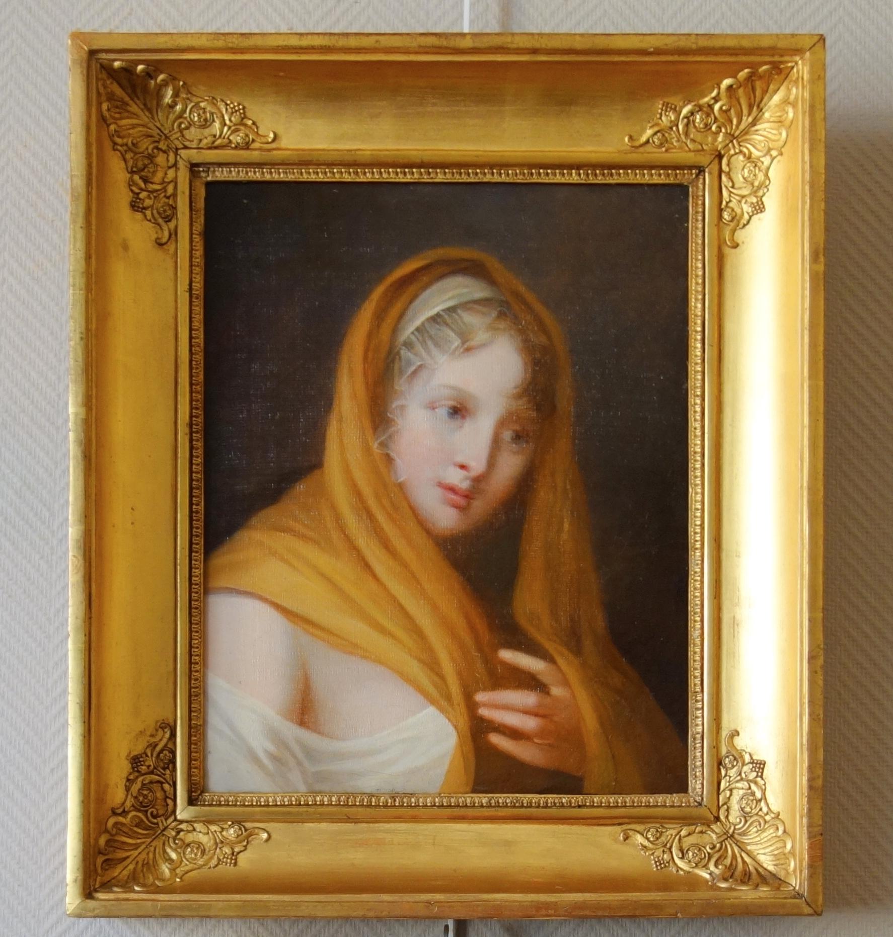 Empire portrait of a vestal virgin, 19th French century school, oil on canvas 5