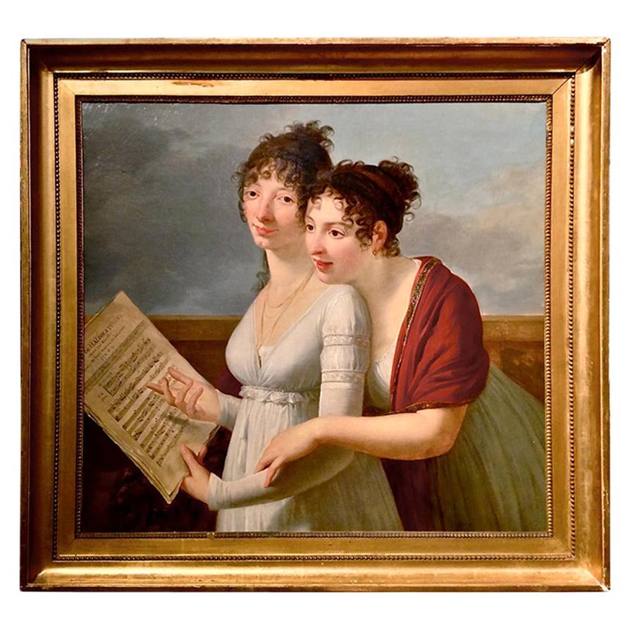 Empire Portrait Painting of Julie and Desiree Clary by Robert Lefevre For Sale