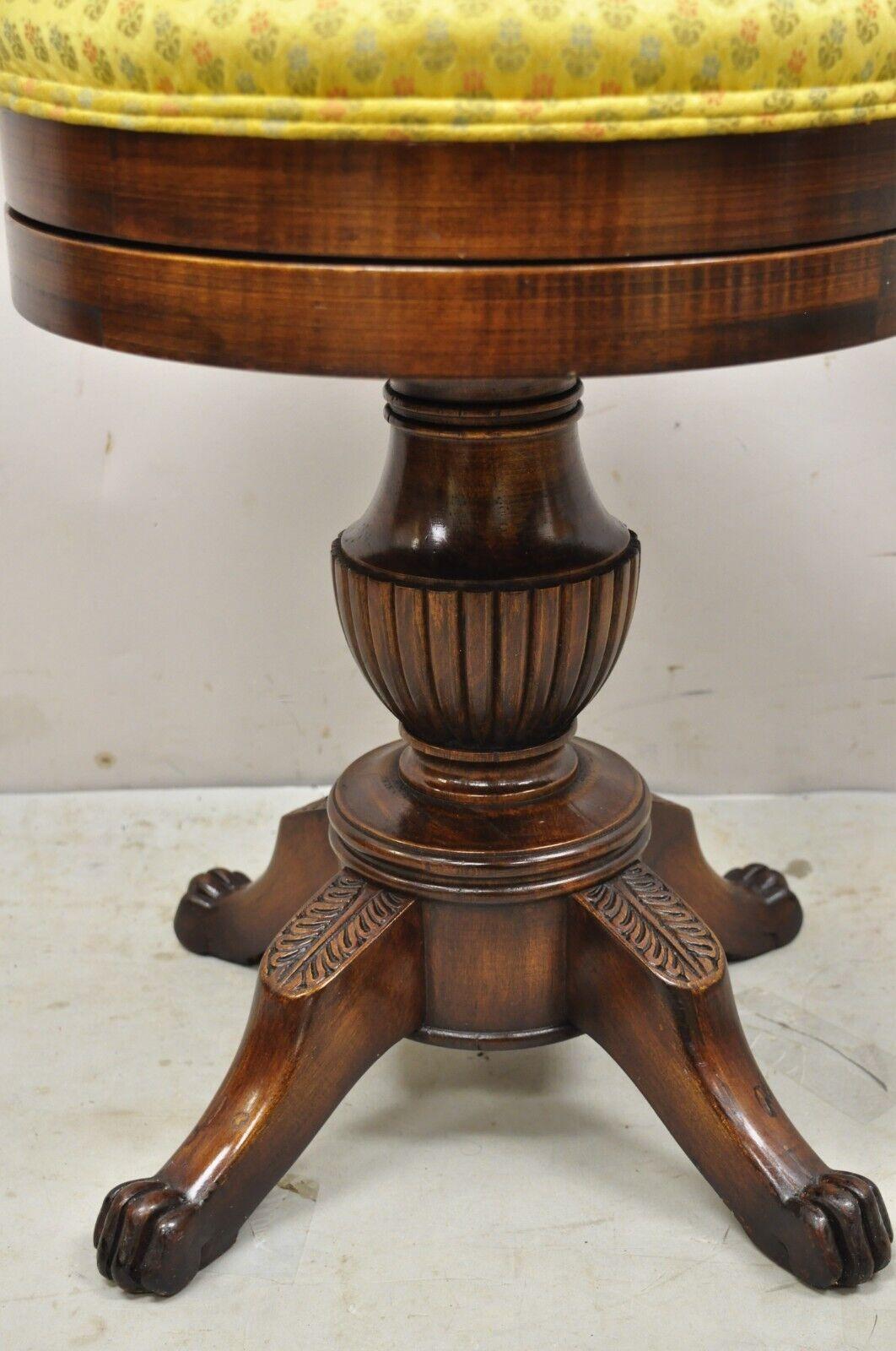 Empire Regency Satinwood Inlay Mahogany Swivel Harpist Stool Vanity Side Cha 2