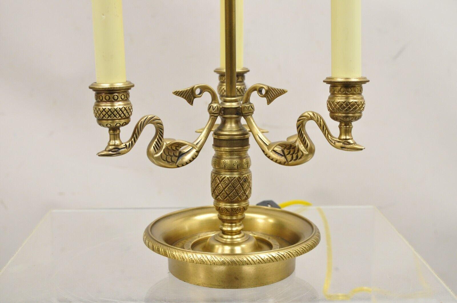 Empire Regency Style Brass Candlestick Bouillotte Desk Table Lamp with Swans (A) In Good Condition For Sale In Philadelphia, PA