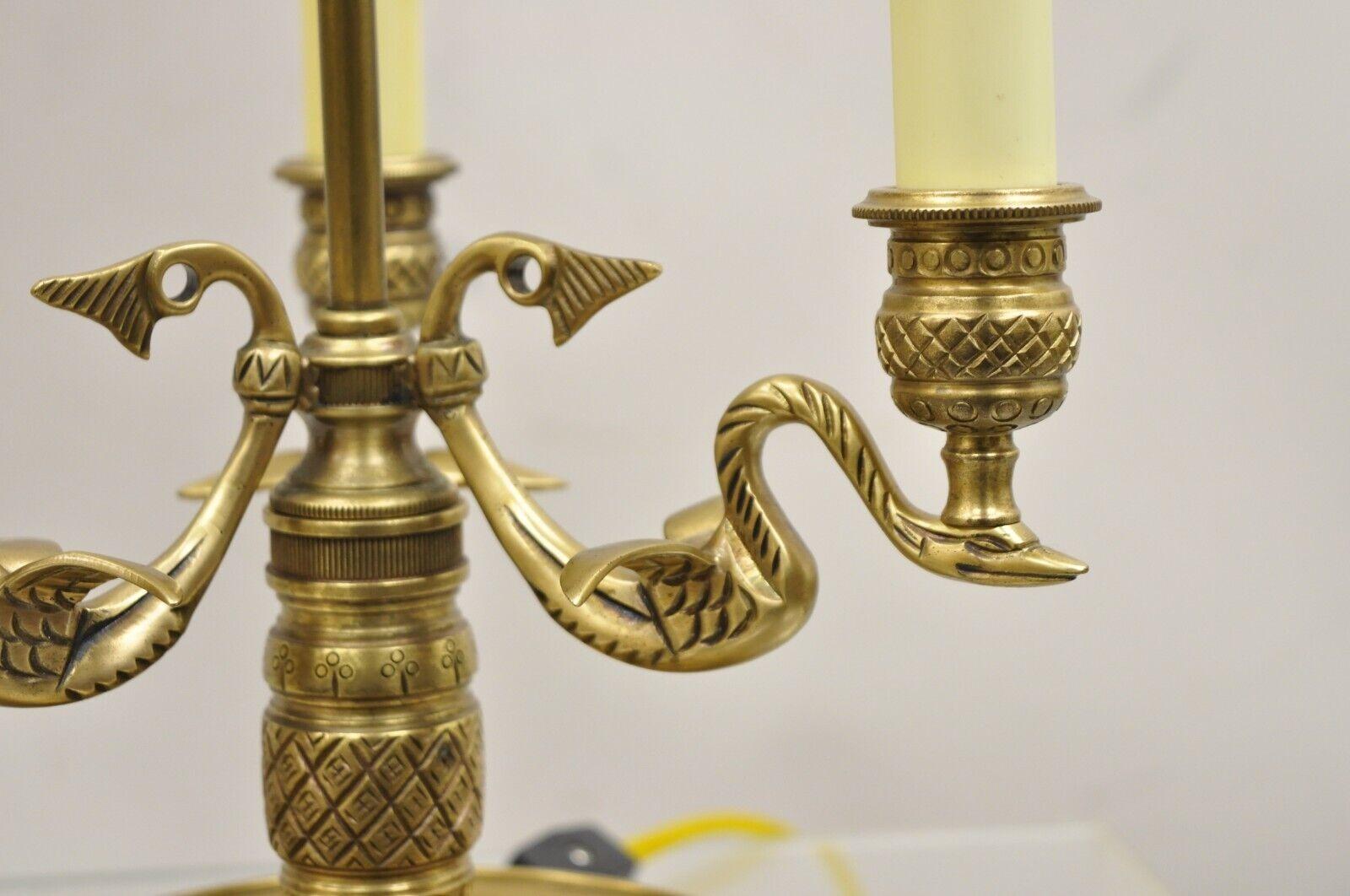 20th Century Empire Regency Style Brass Candlestick Bouillotte Desk Table Lamp with Swans (A) For Sale