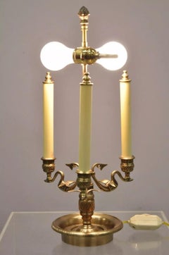 Empire Regency Style Brass Candlestick Bouillotte Desk Table Lamp with Swans (B)