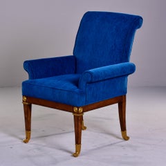 Empire Revival Arm Chair with Brass Trim and New Peacock Blue Upholstery