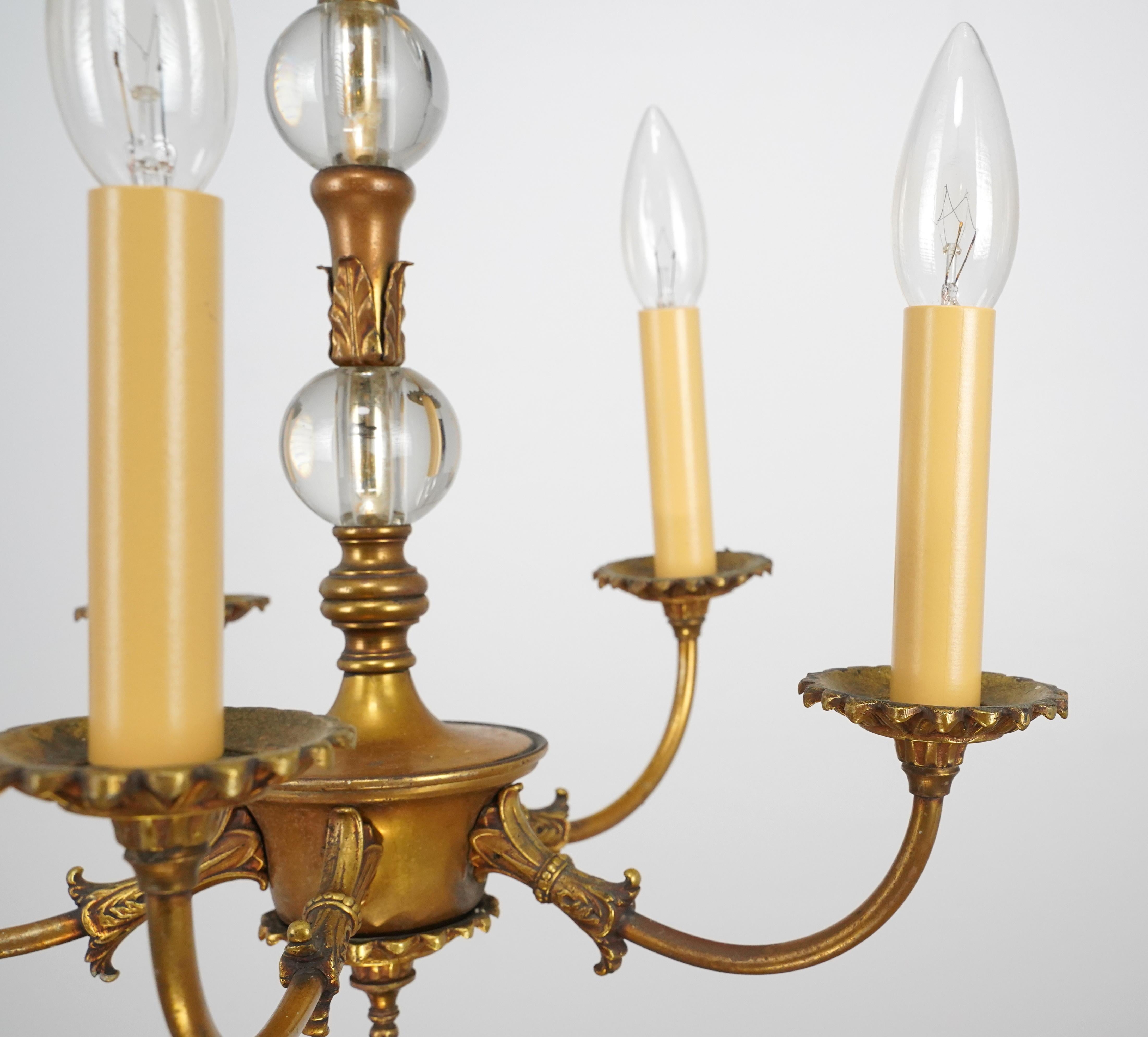 Empire Revival Bronze 5 Arm Chandelier Bon état - En vente à New York, NY