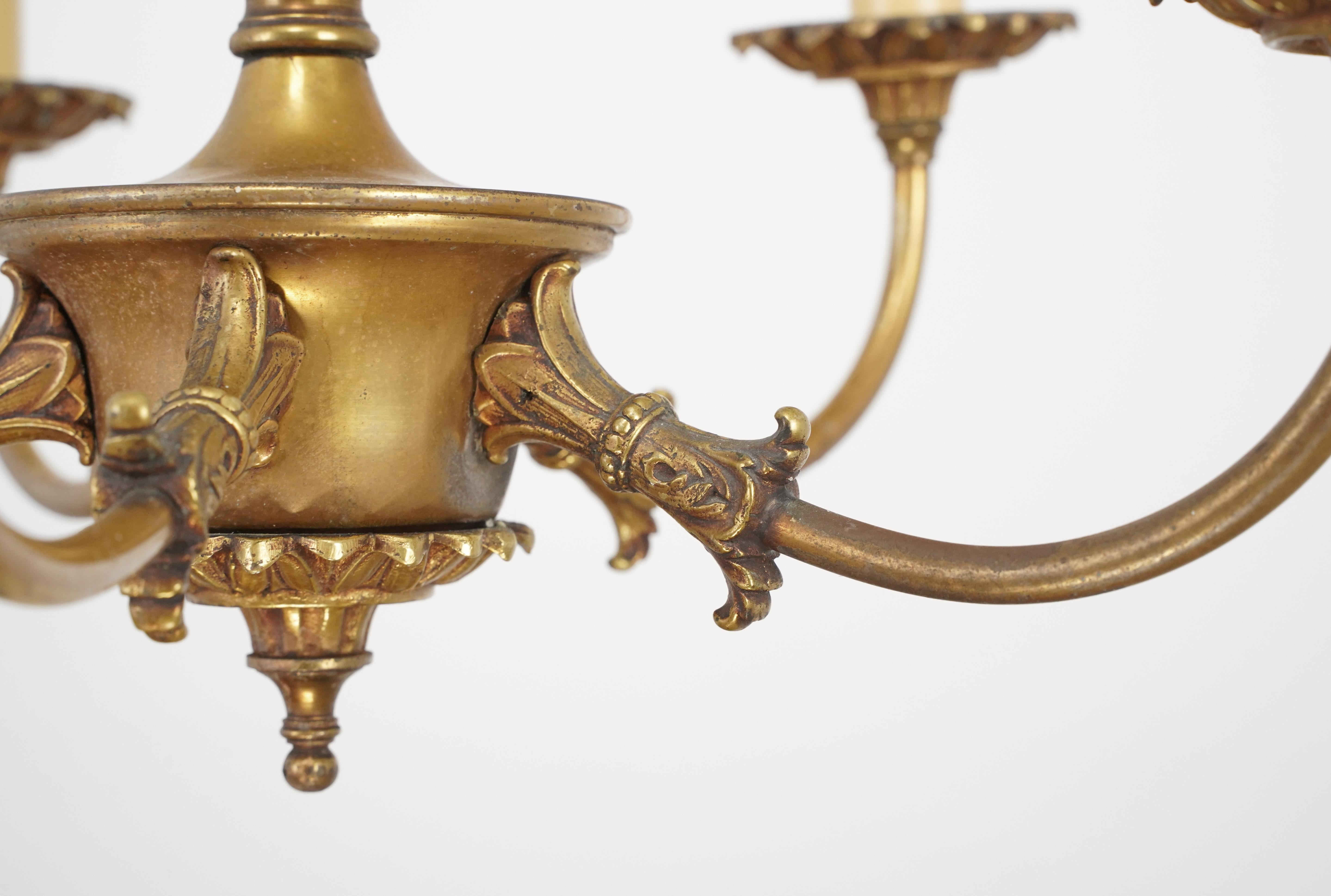 Empire Revival Bronze 5 Arm Chandelier en vente 1
