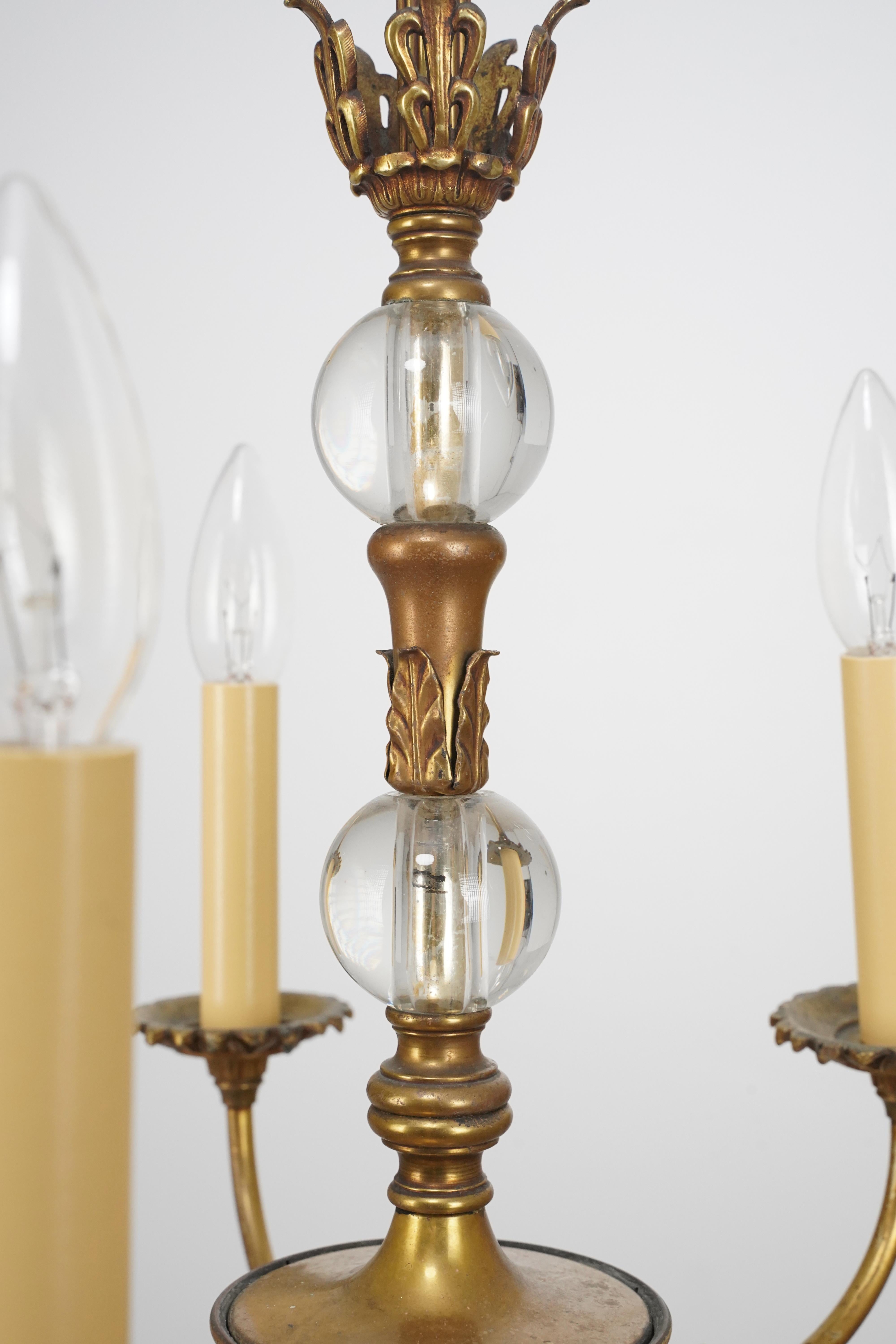 Empire Revival Bronze 5 Arm Chandelier en vente 2