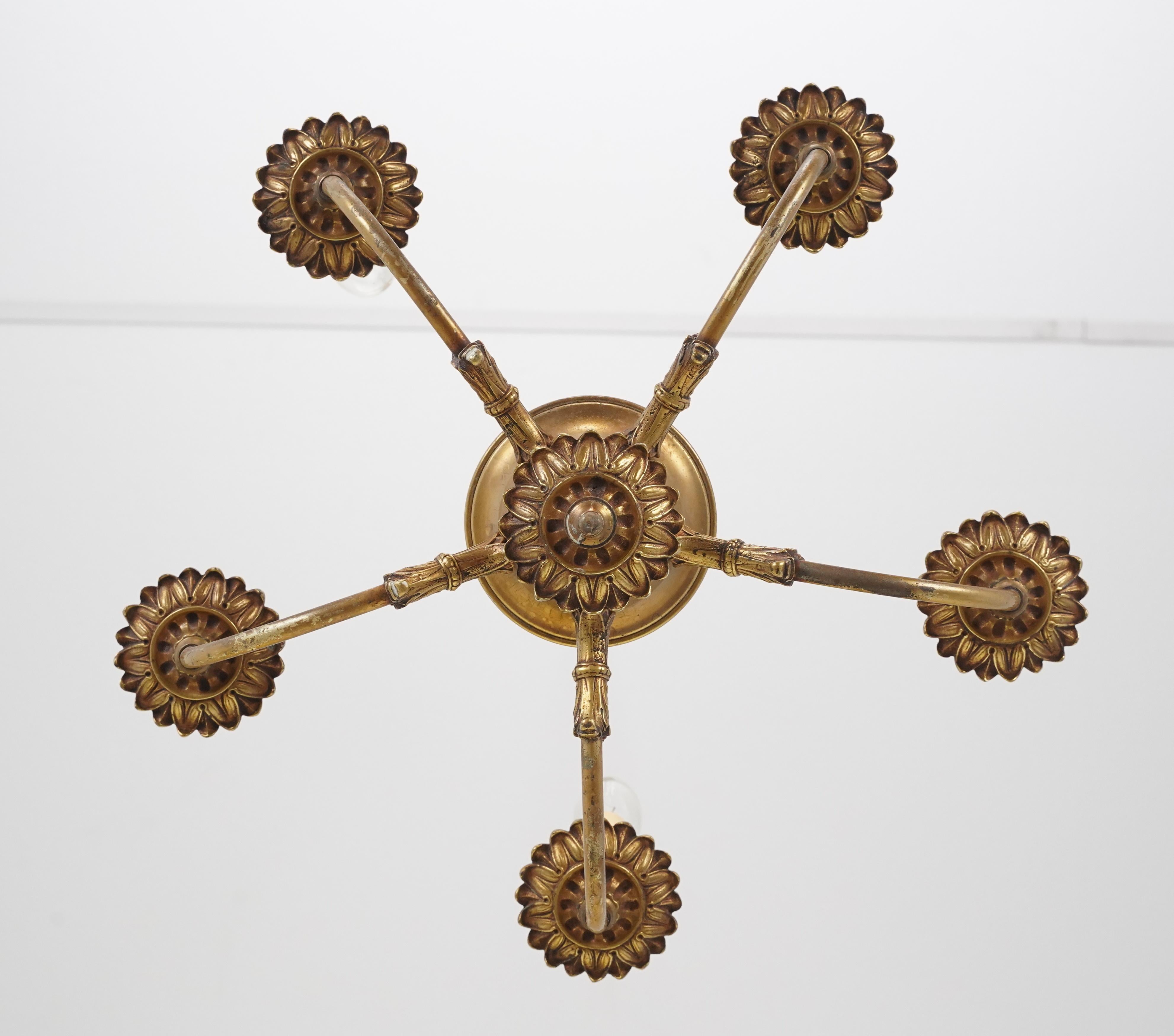 Empire Revival Bronze 5 Arm Chandelier en vente 4