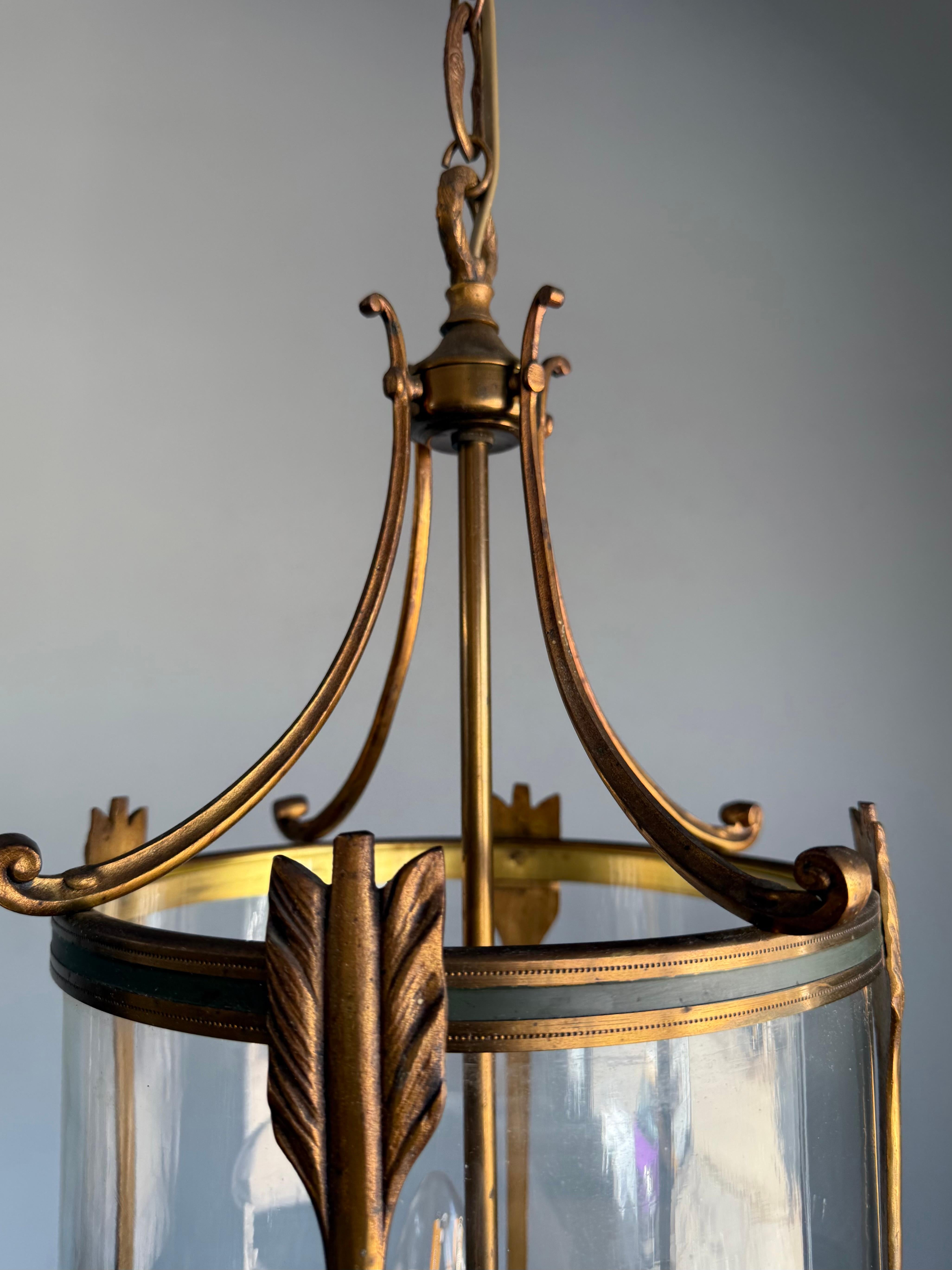 Empire Revival Bronze and Glass Lantern with Arrow Detailing, France, circa 1900 For Sale 5