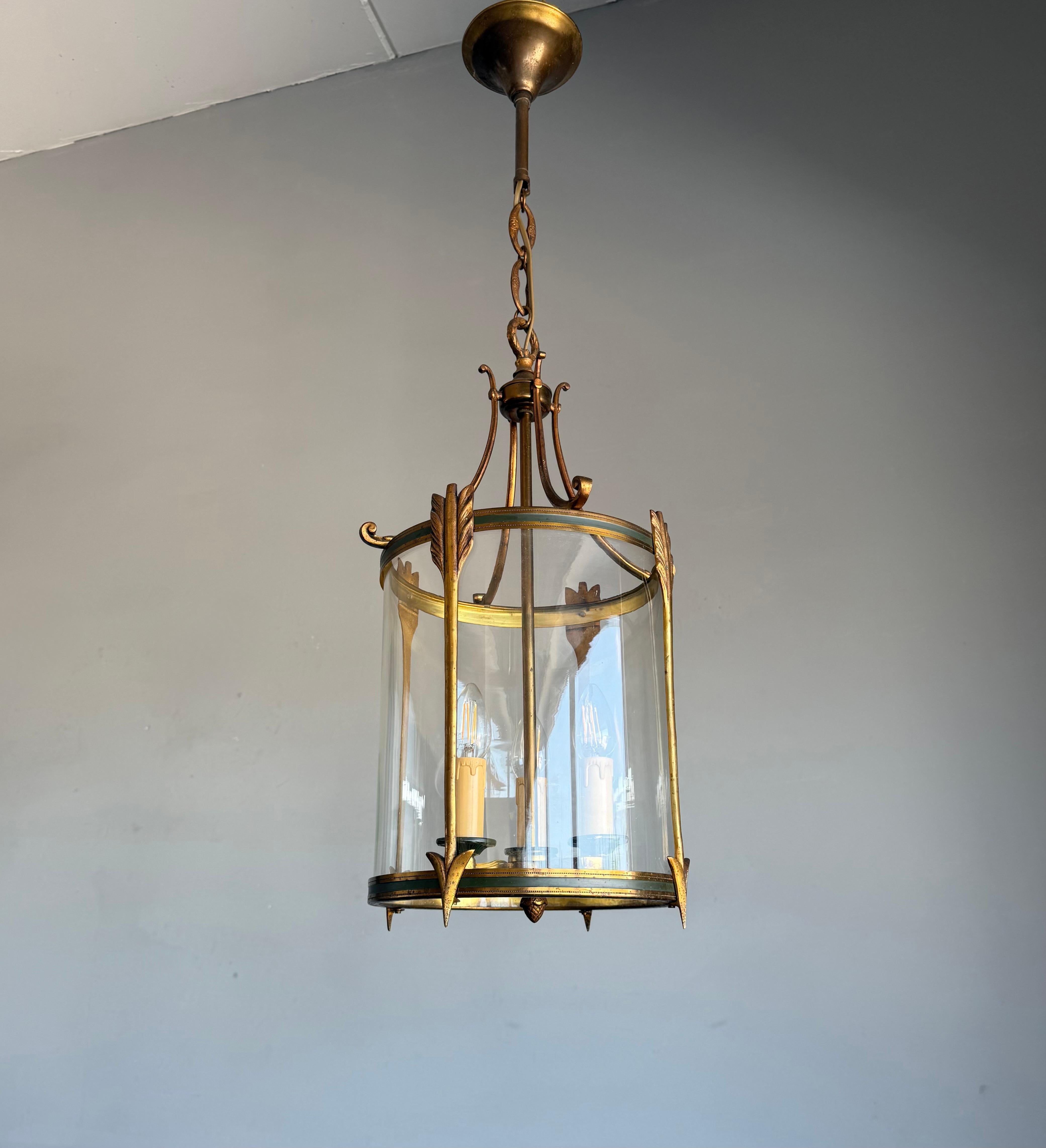 Empire Revival Bronze and Glass Lantern with Arrow Detailing, France, circa 1900 For Sale 7