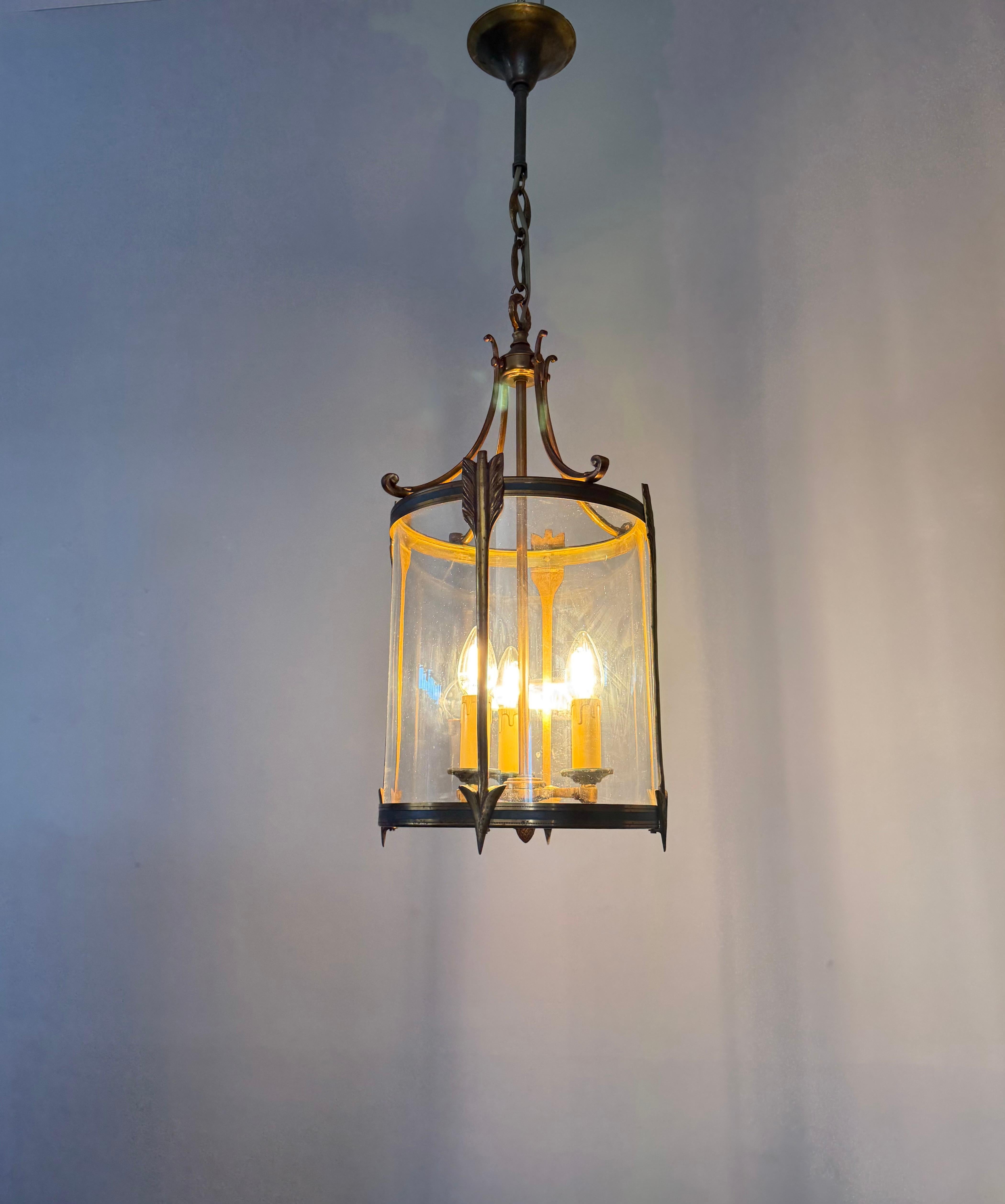 Empire Revival Bronze and Glass Lantern with Arrow Detailing, France, circa 1900 For Sale 8