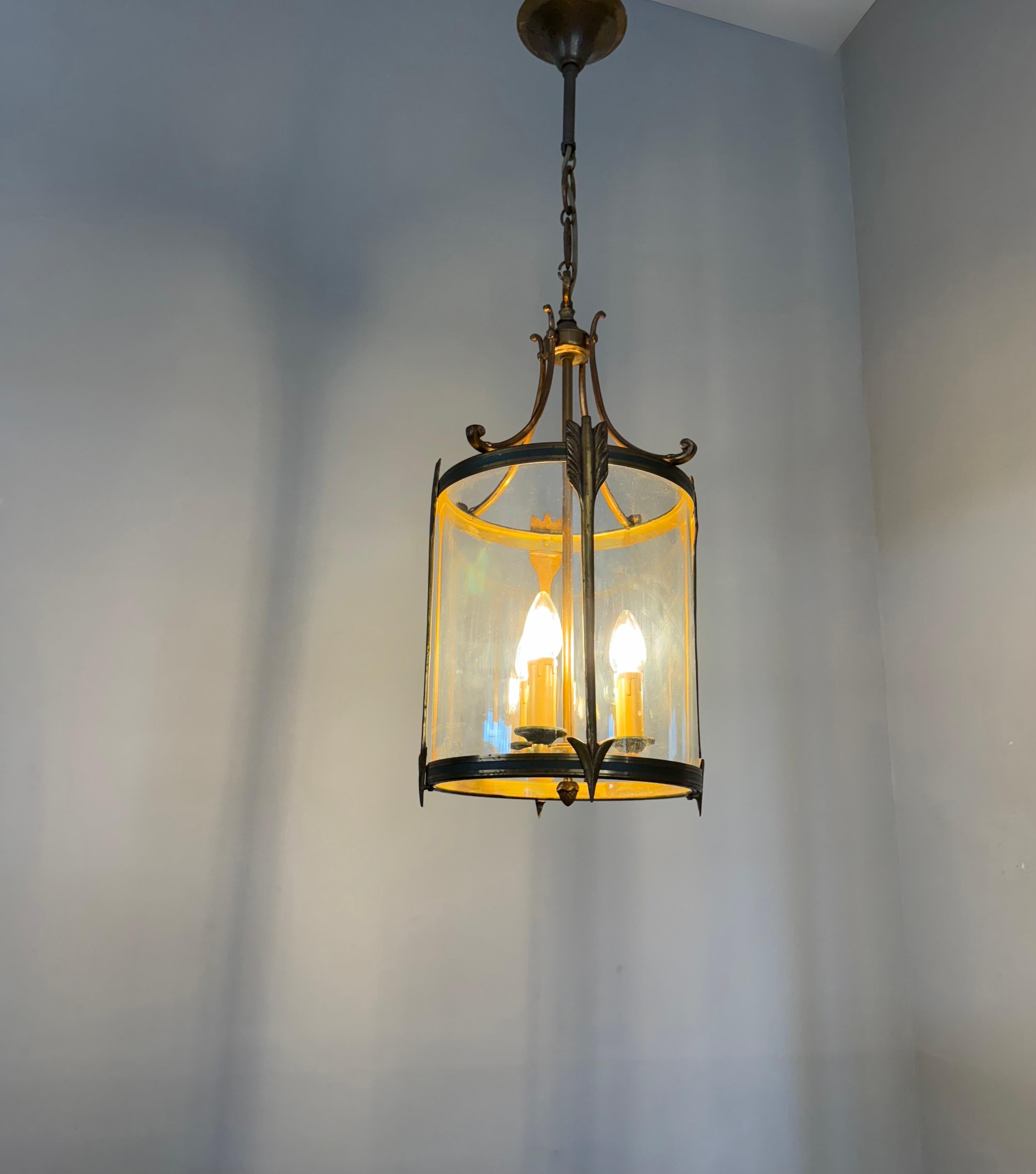 Empire Revival Bronze and Glass Lantern with Arrow Detailing, France, circa 1900 For Sale 9