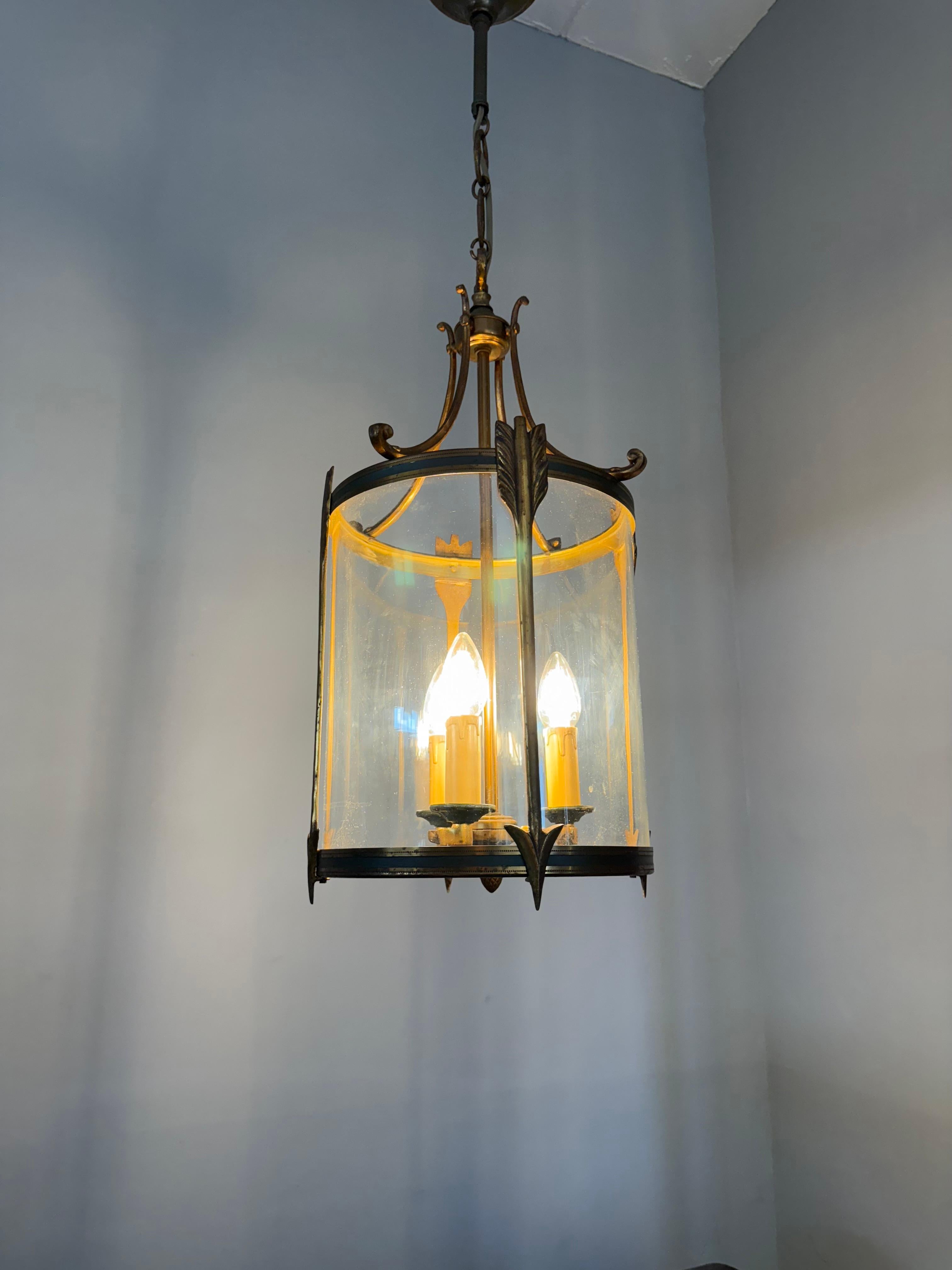 Empire Revival Bronze and Glass Lantern with Arrow Detailing, France, circa 1900 For Sale 10