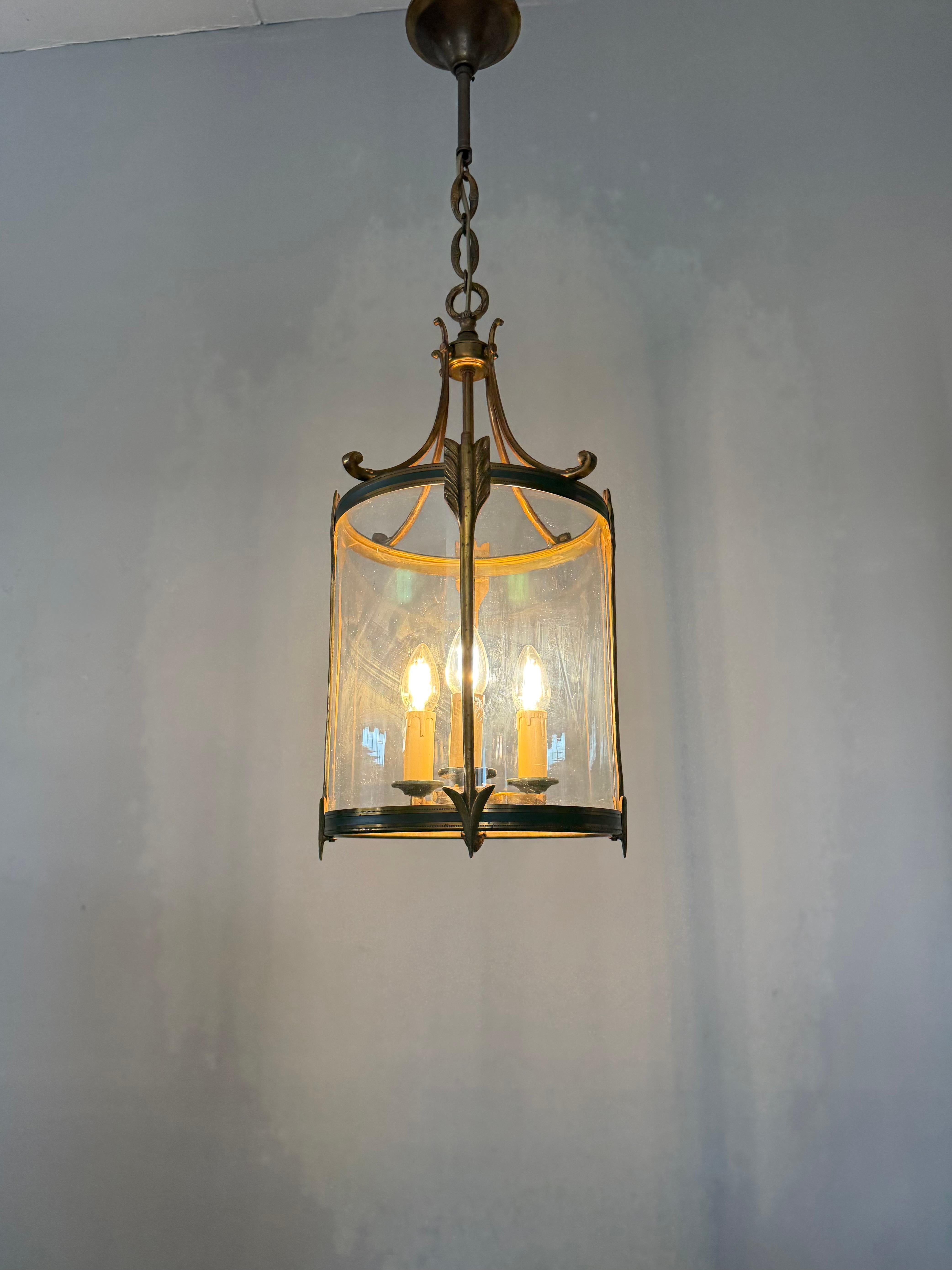 Empire Revival Bronze and Glass Lantern with Arrow Detailing, France, circa 1900 For Sale 11