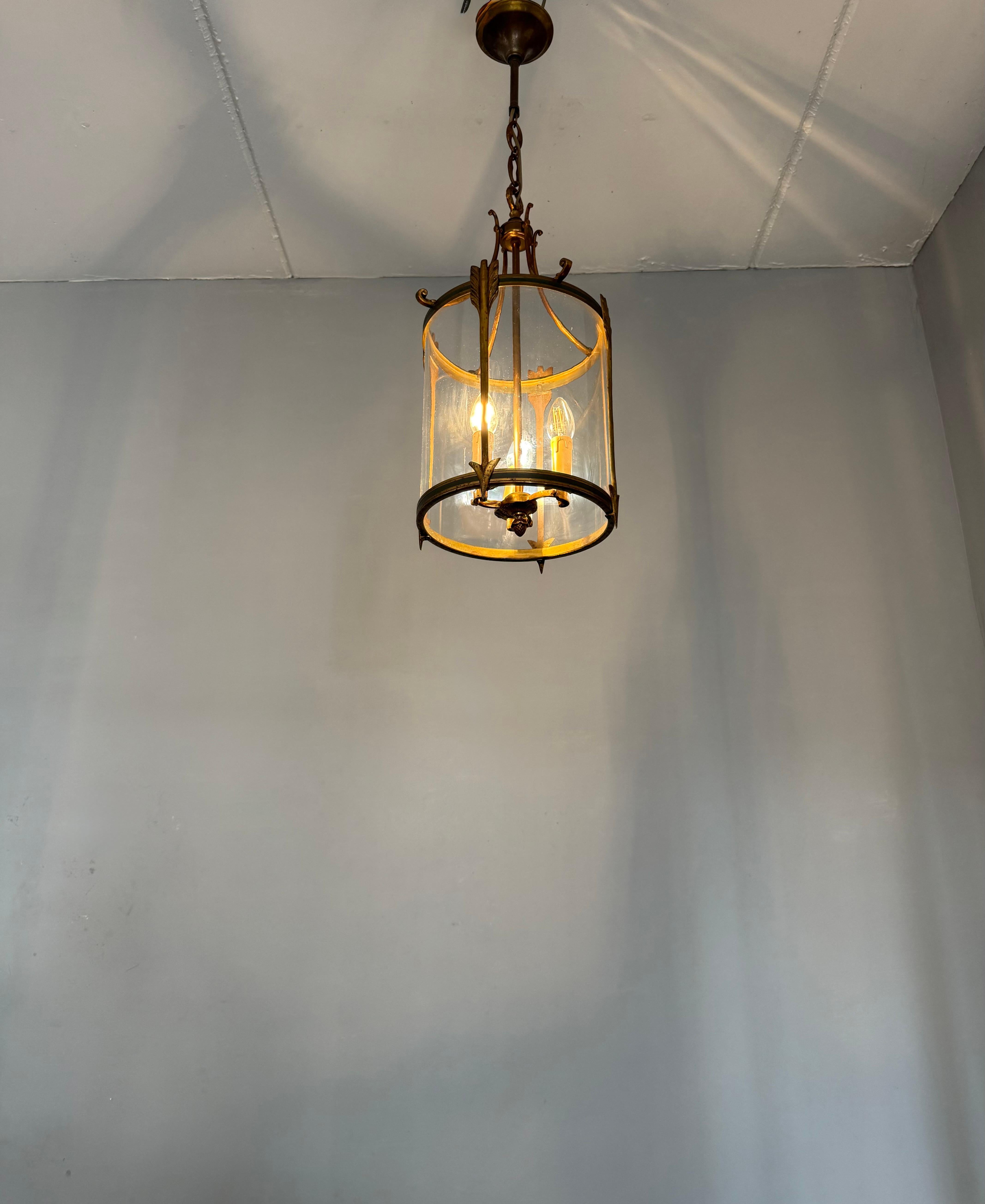 Empire Revival Bronze and Glass Lantern with Arrow Detailing, France, circa 1900 For Sale 12