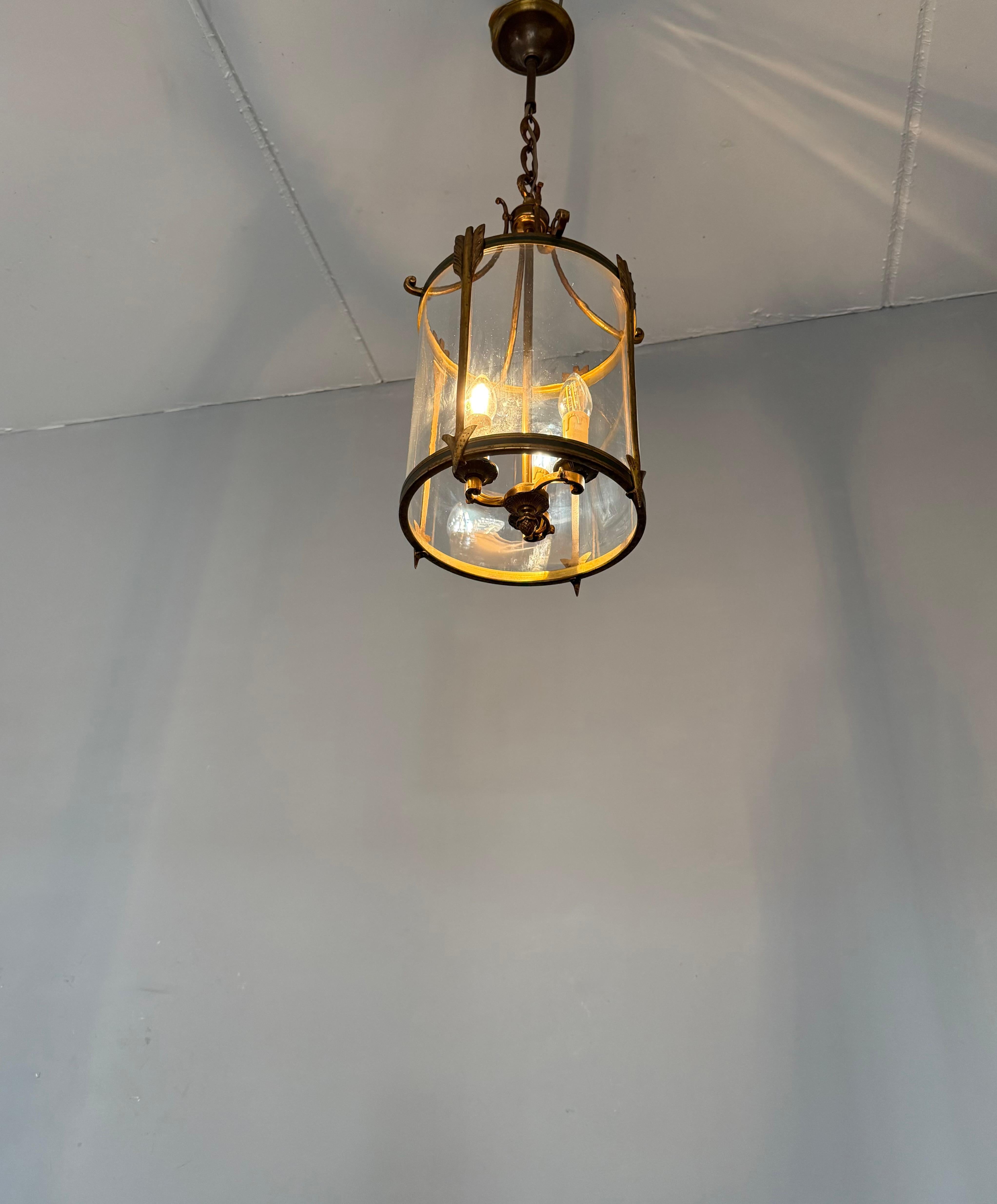 Empire Revival Bronze and Glass Lantern with Arrow Detailing, France, circa 1900 For Sale 13