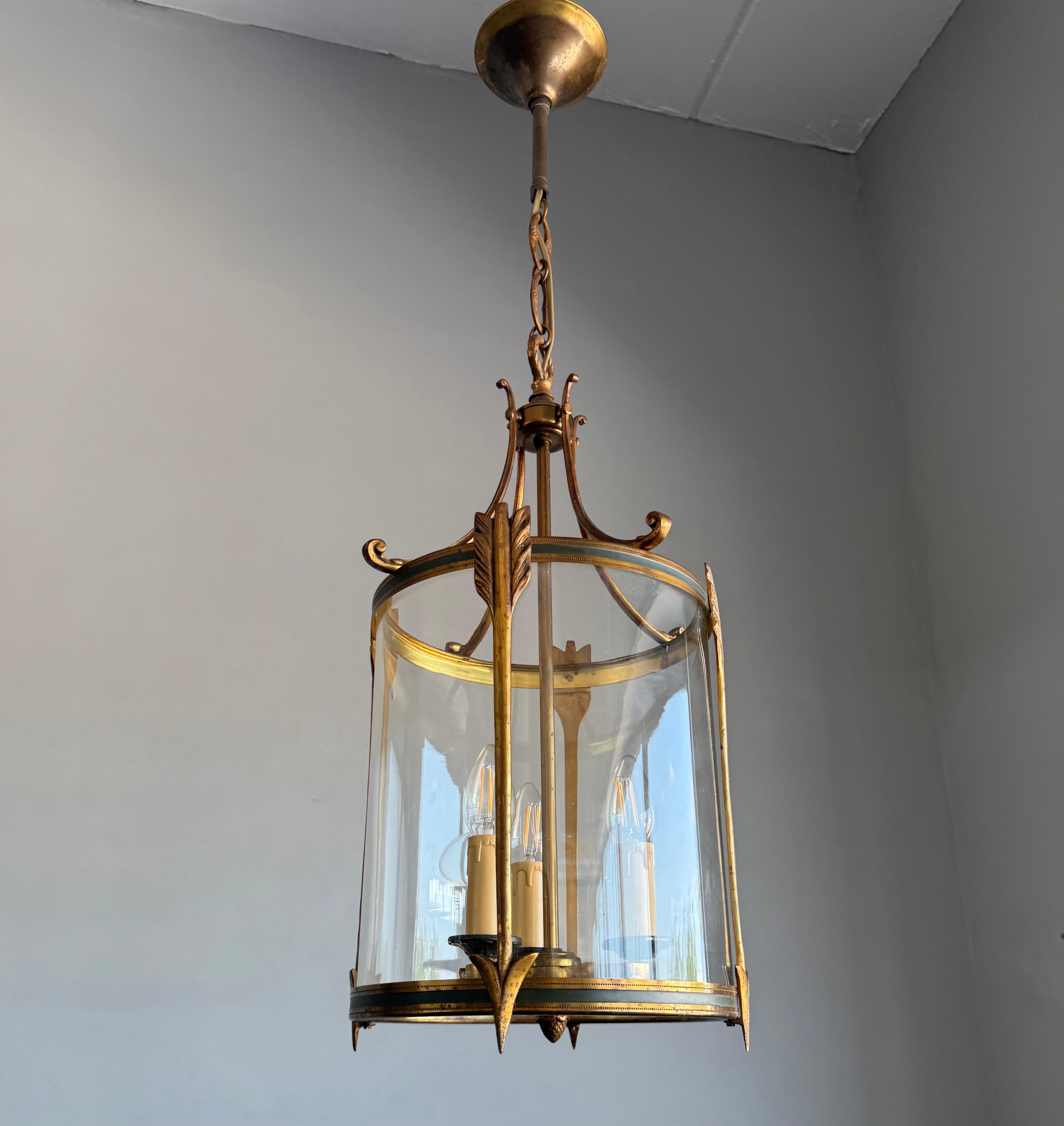 French Empire Revival Bronze and Glass Lantern with Arrow Detailing, France, circa 1900 For Sale