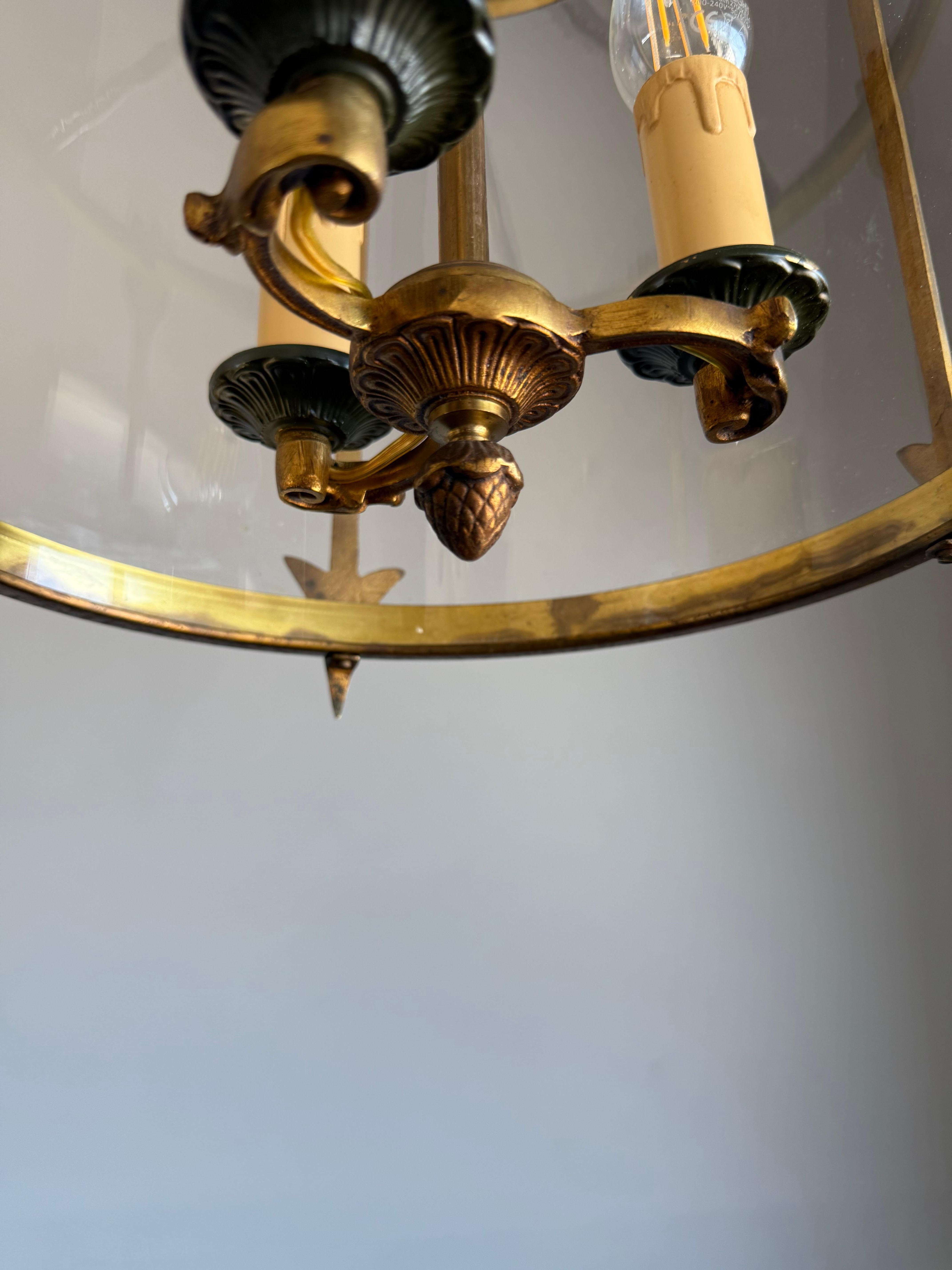 20th Century Empire Revival Bronze and Glass Lantern with Arrow Detailing, France, circa 1900 For Sale