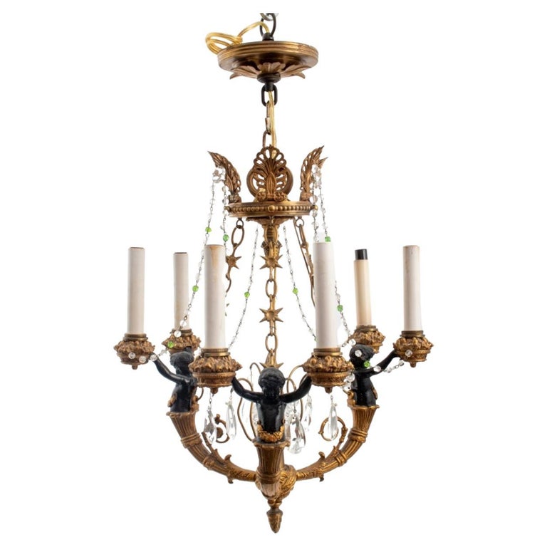Lustre Empire Revival en bronze doré et cristal En vente sur 1stDibs