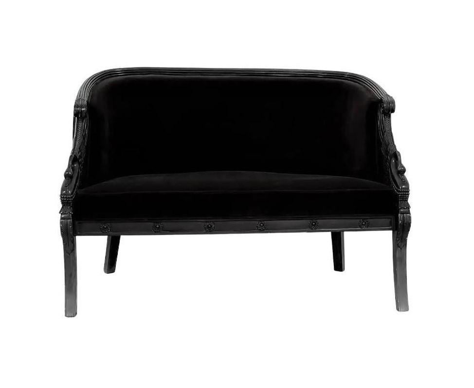 Late 20th Century Empire Revival Lacquered Swan Neck Settee, 20th Century For Sale