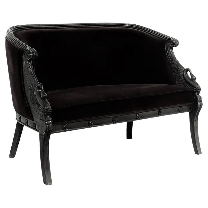 Empire Revival Lacquered Swan Neck Settee, 20th Century For Sale