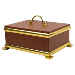Retro Empire Revival Leather and Brass Decorative Box, Italy 1950s