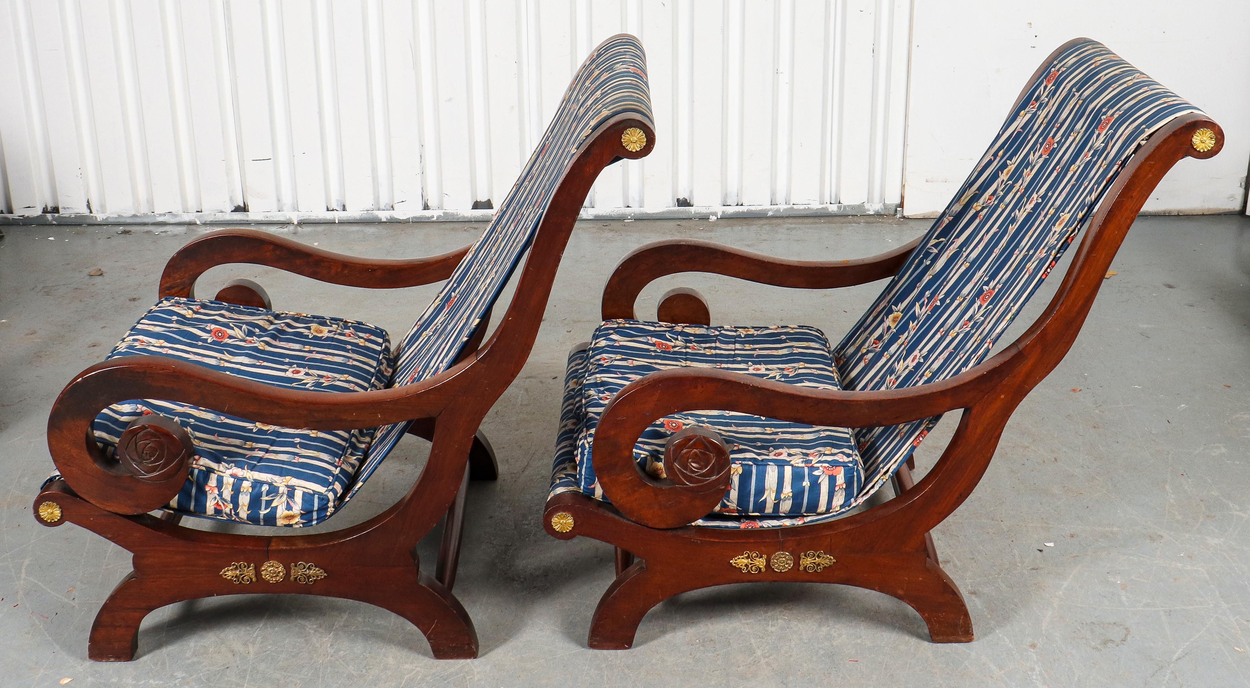 19th Century Empire Revival Lounge Chairs, 2