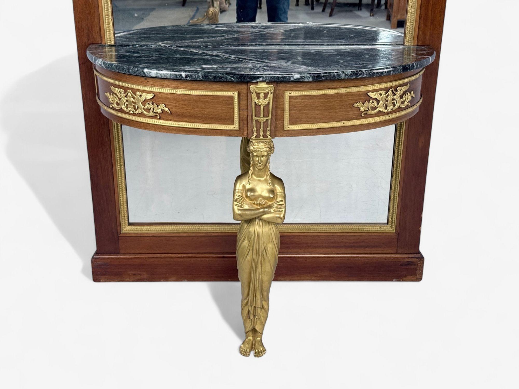 Specchio e console monumentale in mogano e bronzo, Francia, XIX secolo. in vendita 4