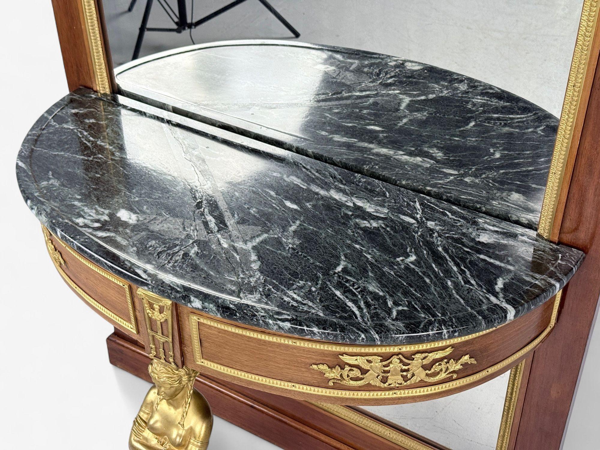 Specchio e console monumentale in mogano e bronzo, Francia, XIX secolo. in vendita 5