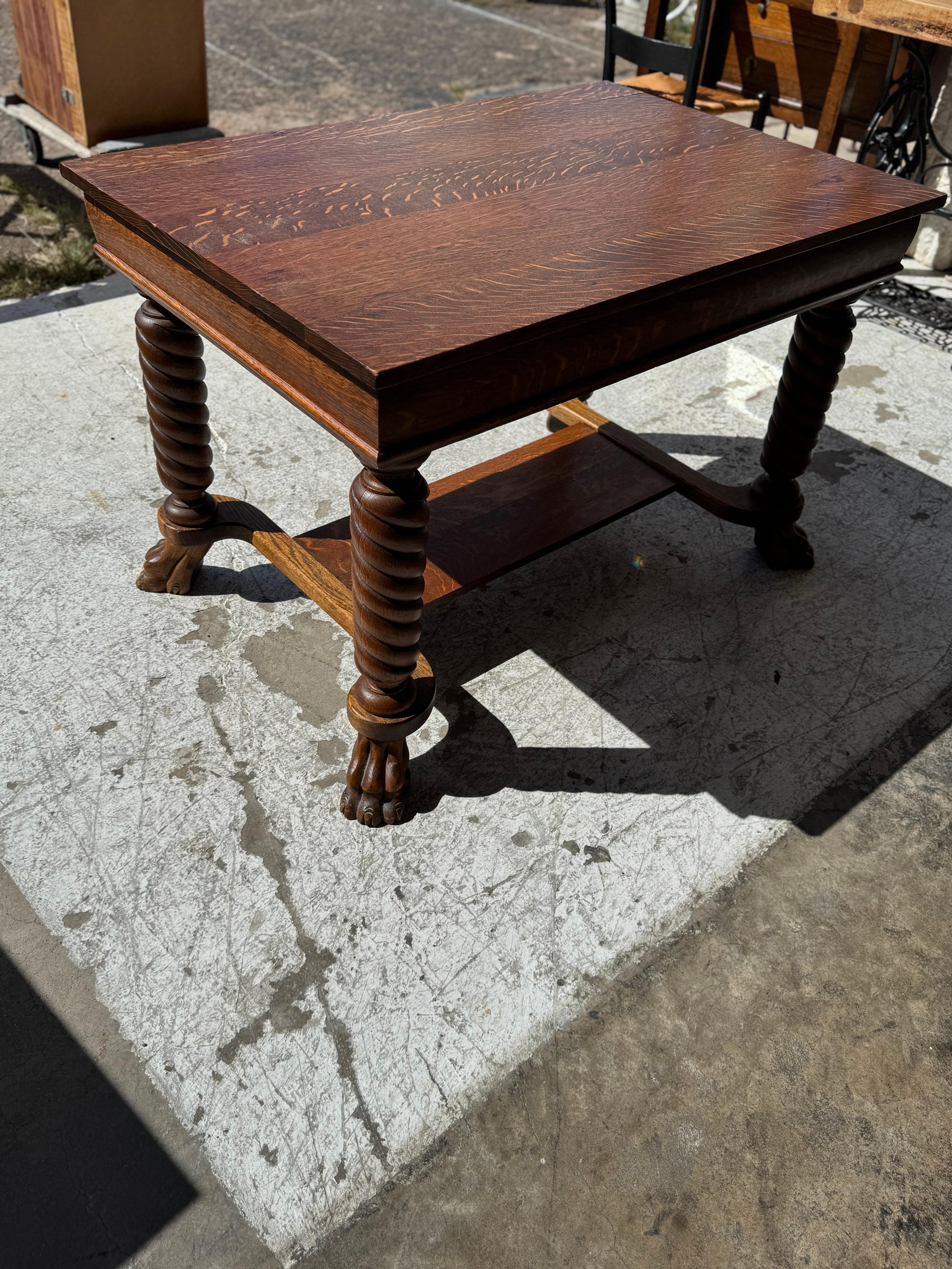 American Empire Revival Quarter Sawn Oak Single Drawer Writing Desk For Sale