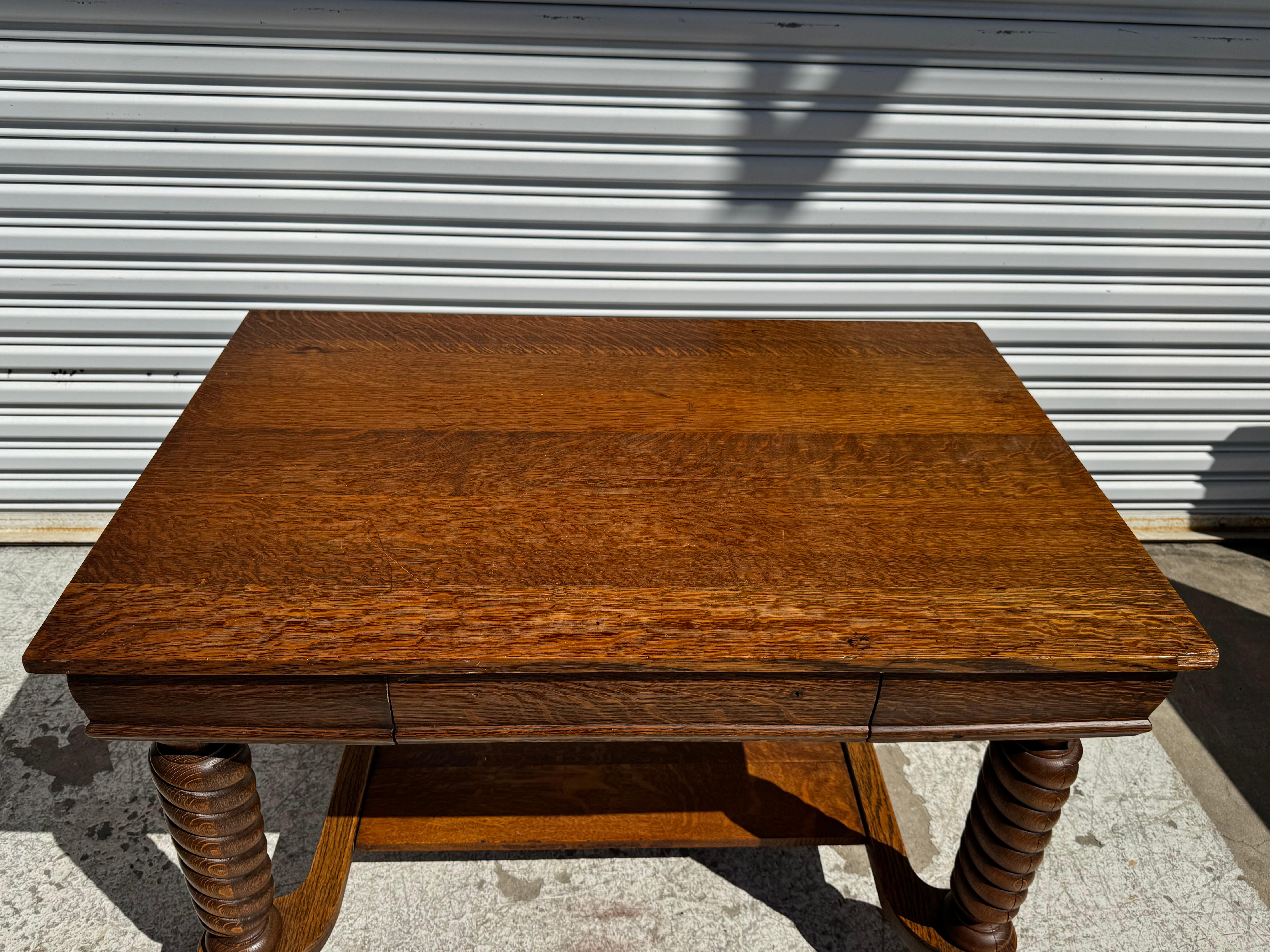 Empire Revival Quarter Sawn Oak Single Drawer Writing Desk In Good Condition For Sale In Pasadena, TX