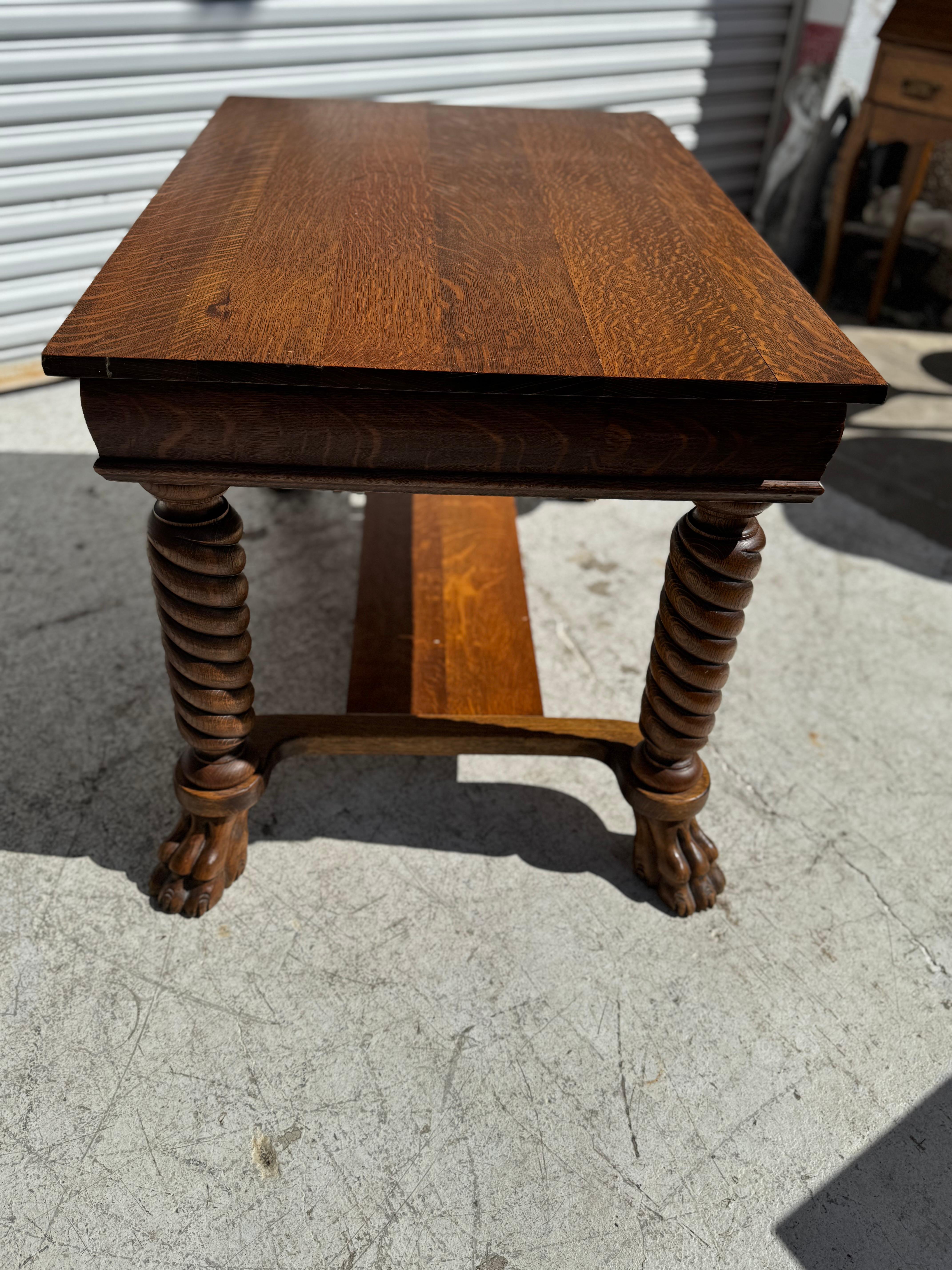 Early 20th Century Empire Revival Quarter Sawn Oak Single Drawer Writing Desk For Sale