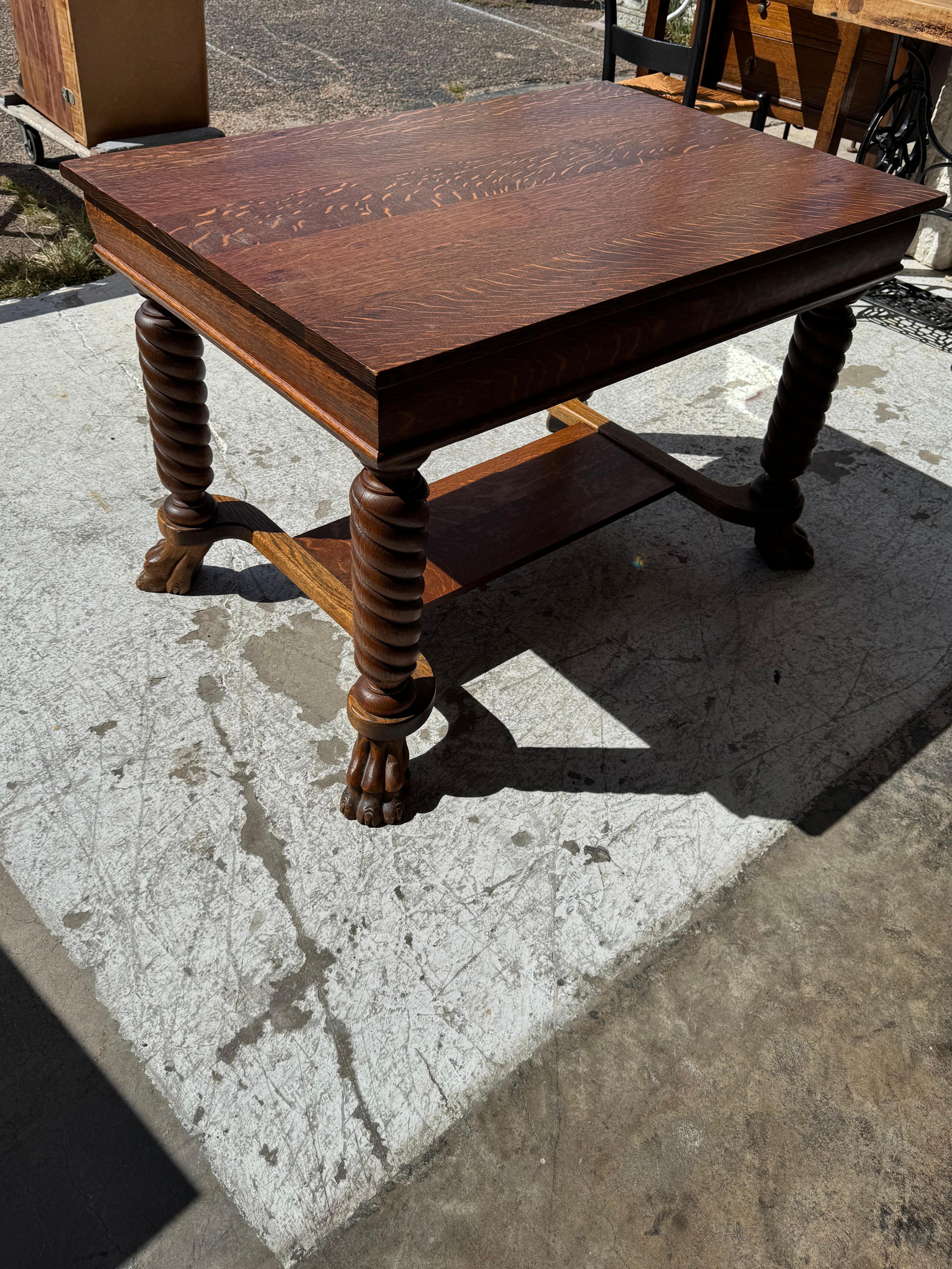 Empire Revival Quarter Sawn Oak Single Drawer Writing Desk For Sale 1