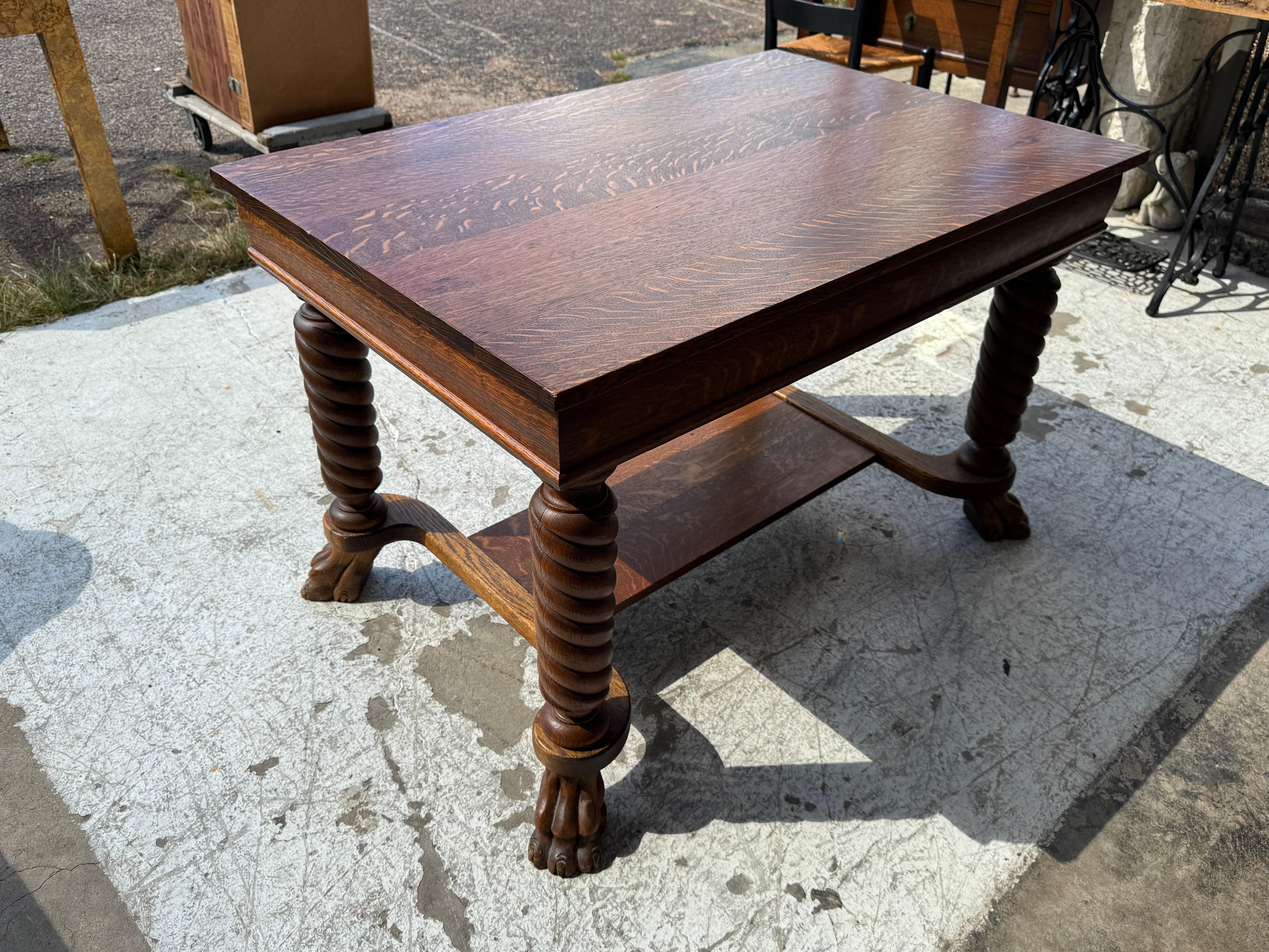 Empire Revival Quarter Sawn Oak Single Drawer Writing Desk For Sale 2