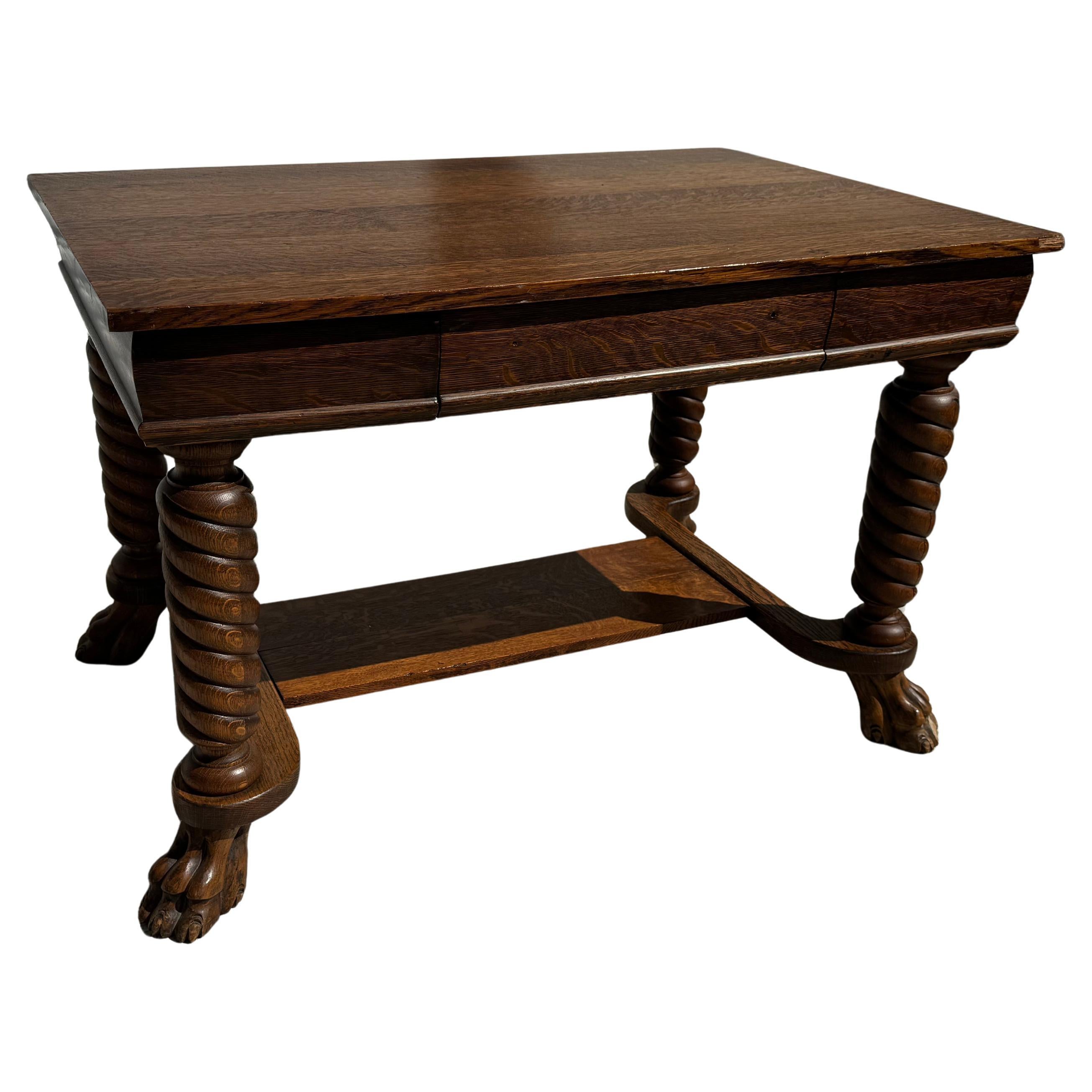 Empire Revival Quarter Sawn Oak Single Drawer Writing Desk For Sale