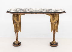 Empire Revival Pietra Dura Top Crane Motif Console Table