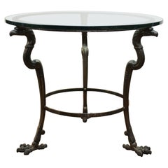 Table centrale ou table d'appoint de style néo-empire en métal et verre